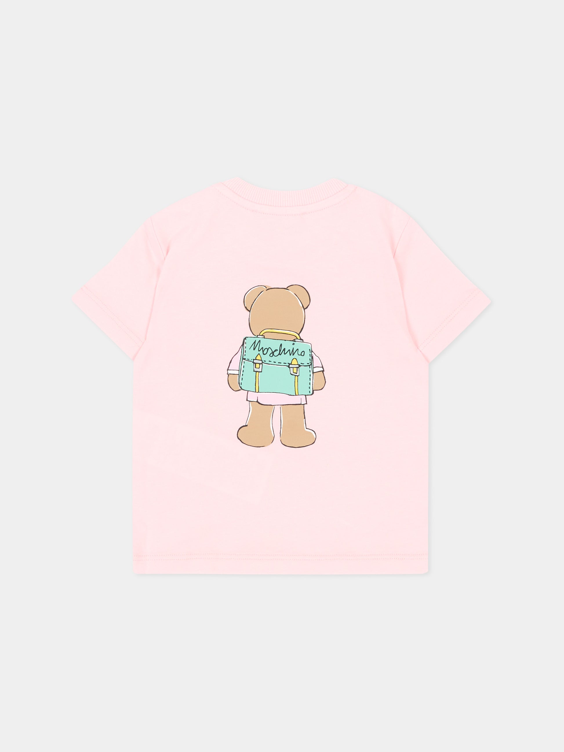 T-shirt rosa per neonata con teddy bear,Moschino Kids,M7M047 LAA10 50209