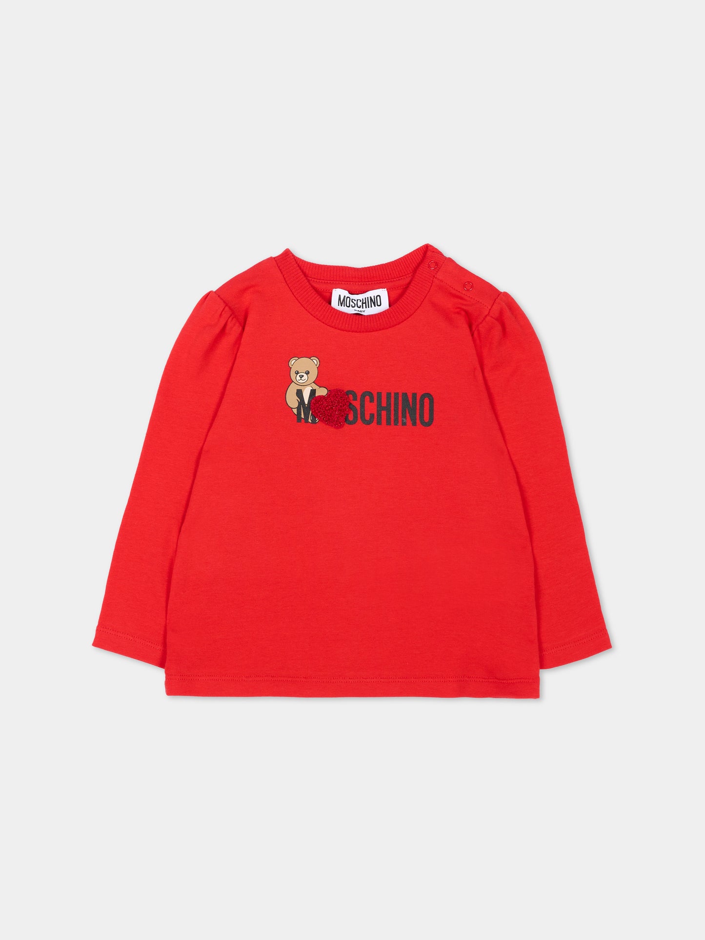 T-Shirt rossa per neonata con Teddy Bear,Moschino Kids,MAO00V LBA11 50109
