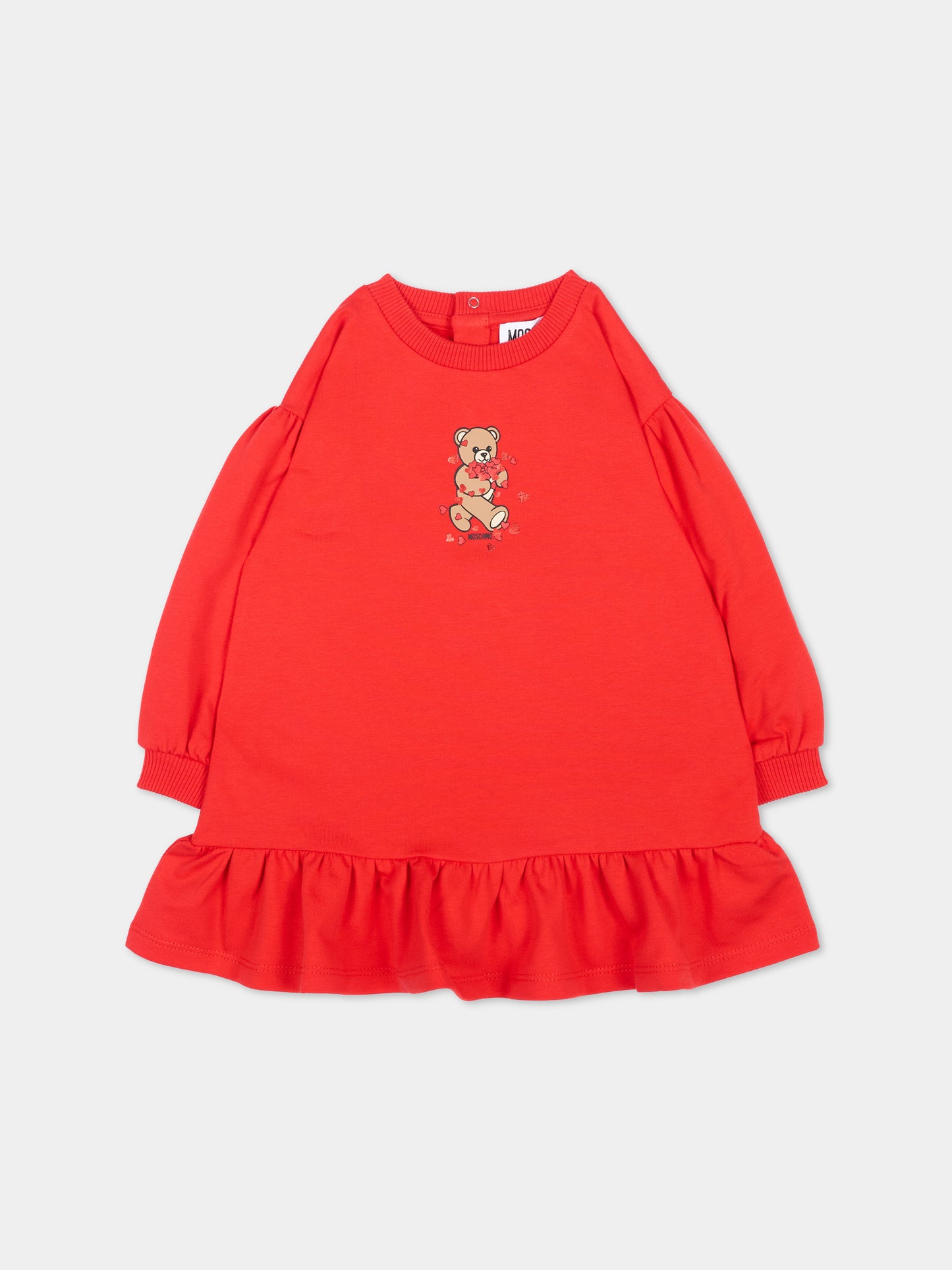 Vestito rosso per neonata con Teddy Bear,Moschino Kids,MAV0CW LDA63 50109