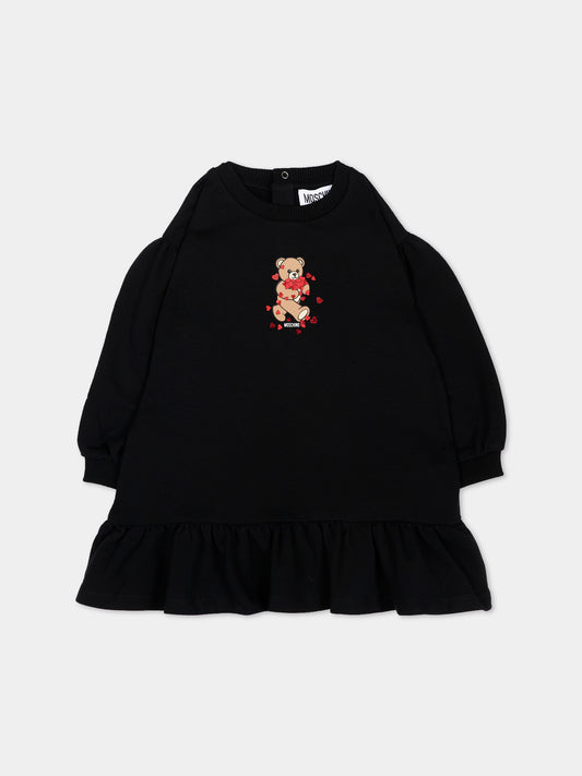 Vestito nero per neonata con Teddy Bear,Moschino Kids,MAV0CW LDA63 60100