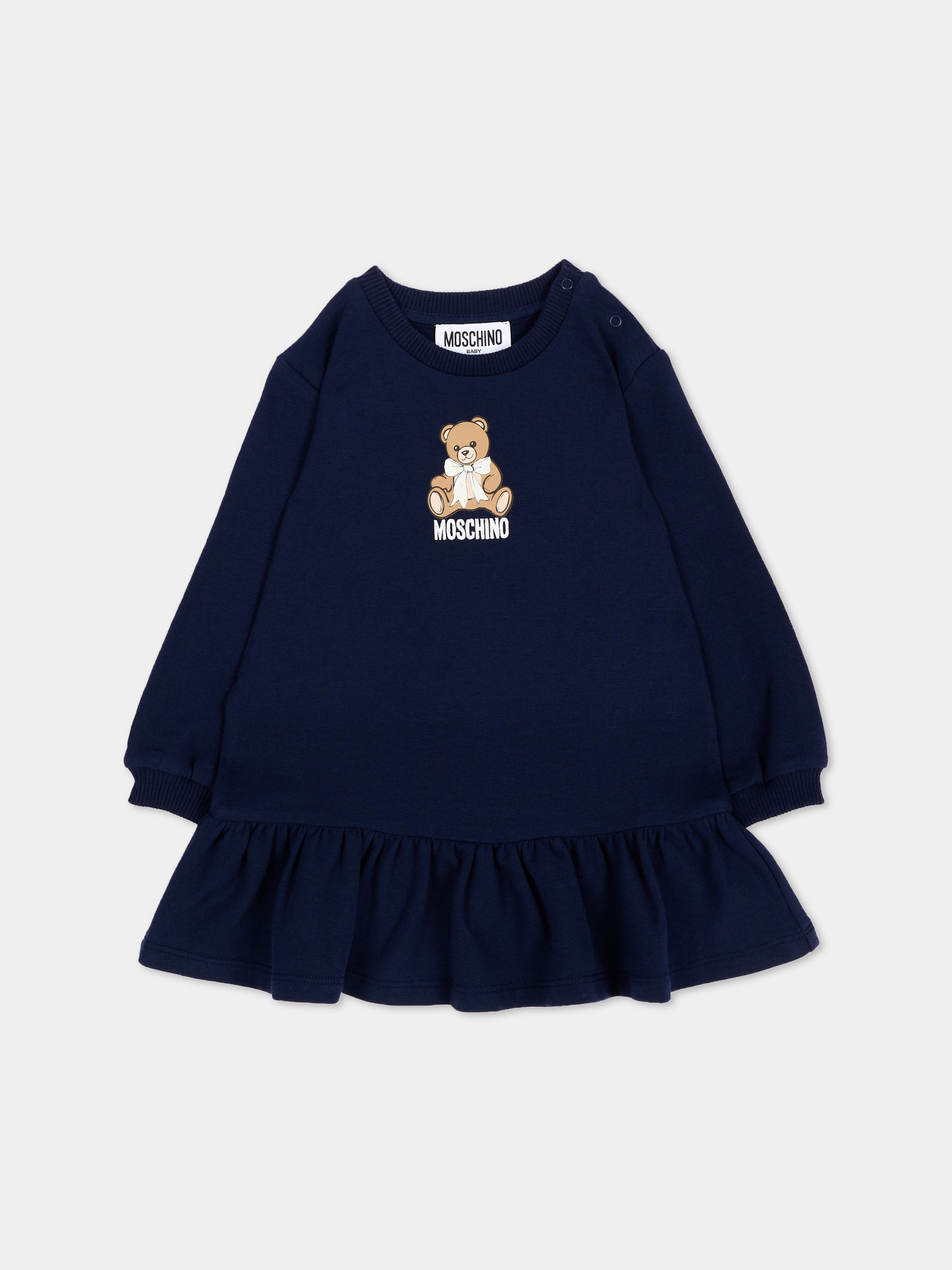 Vestito blu per neonata con Teddy Bear,Moschino Kids,MBV0BK LDA18 40016