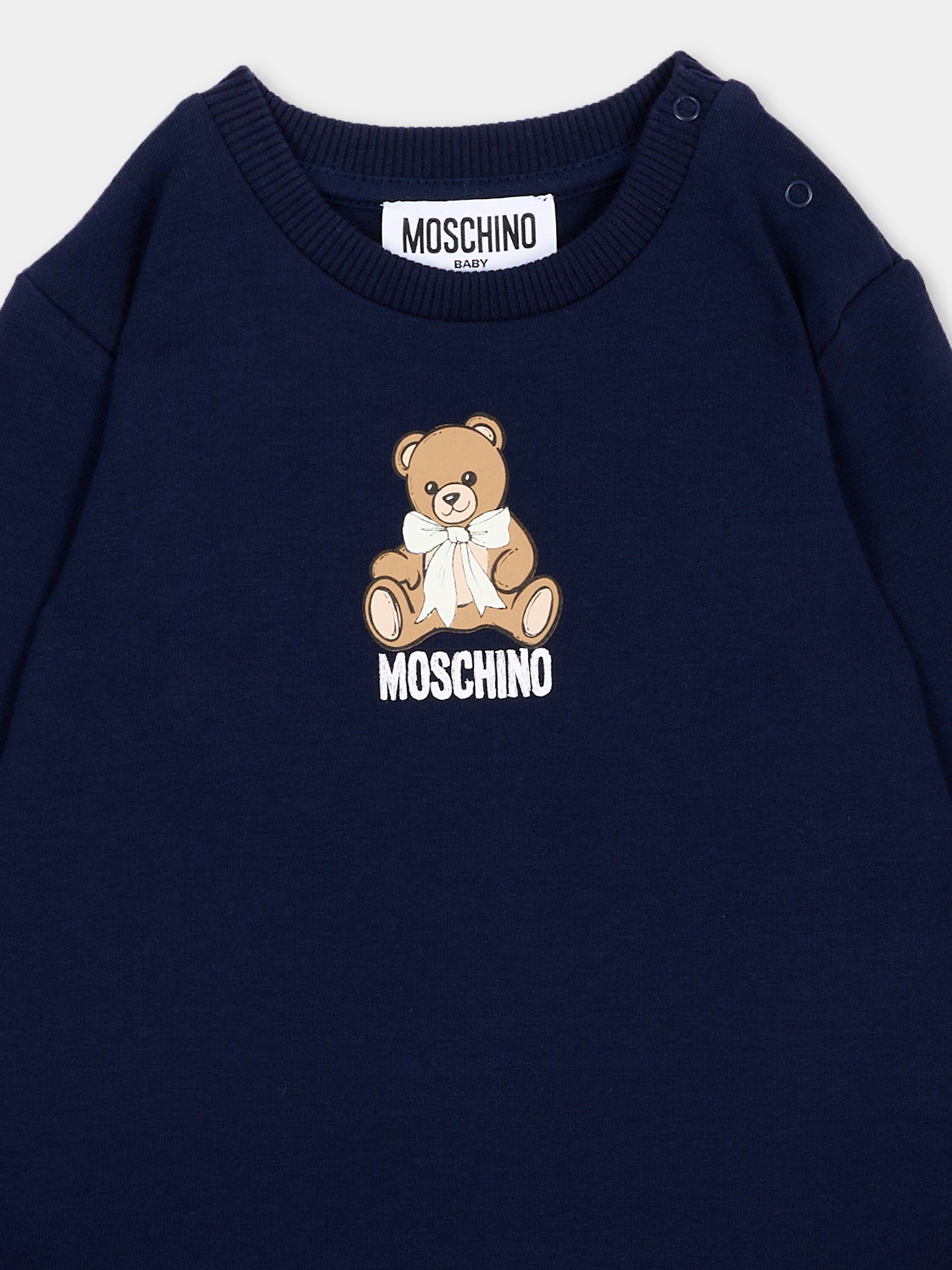 Vestito blu per neonata con Teddy Bear,Moschino Kids,MBV0BK LDA18 40016