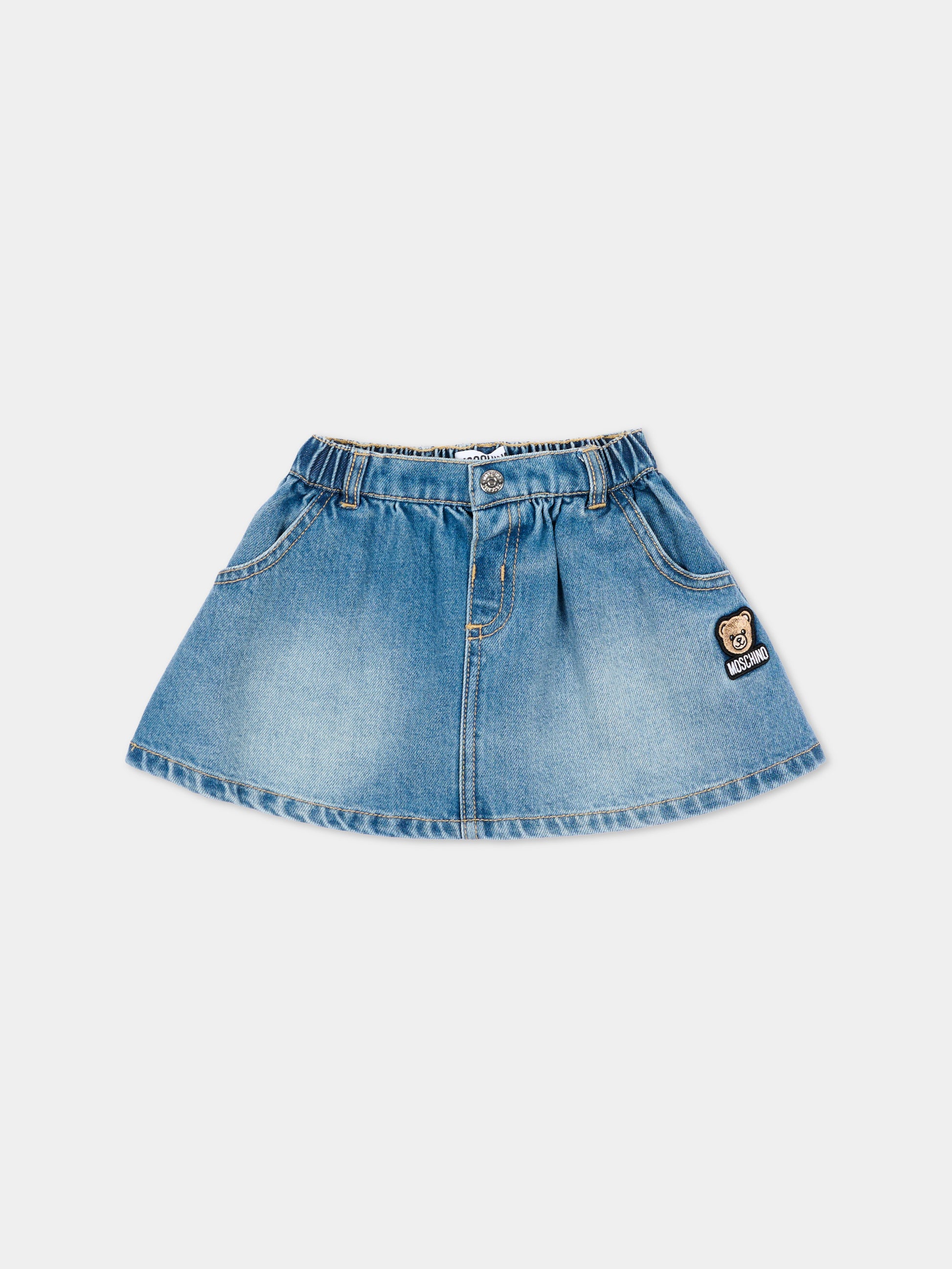 Gonna denim blu per neonata con patch,Moschino Kids,MDJ01P L0E36 41040