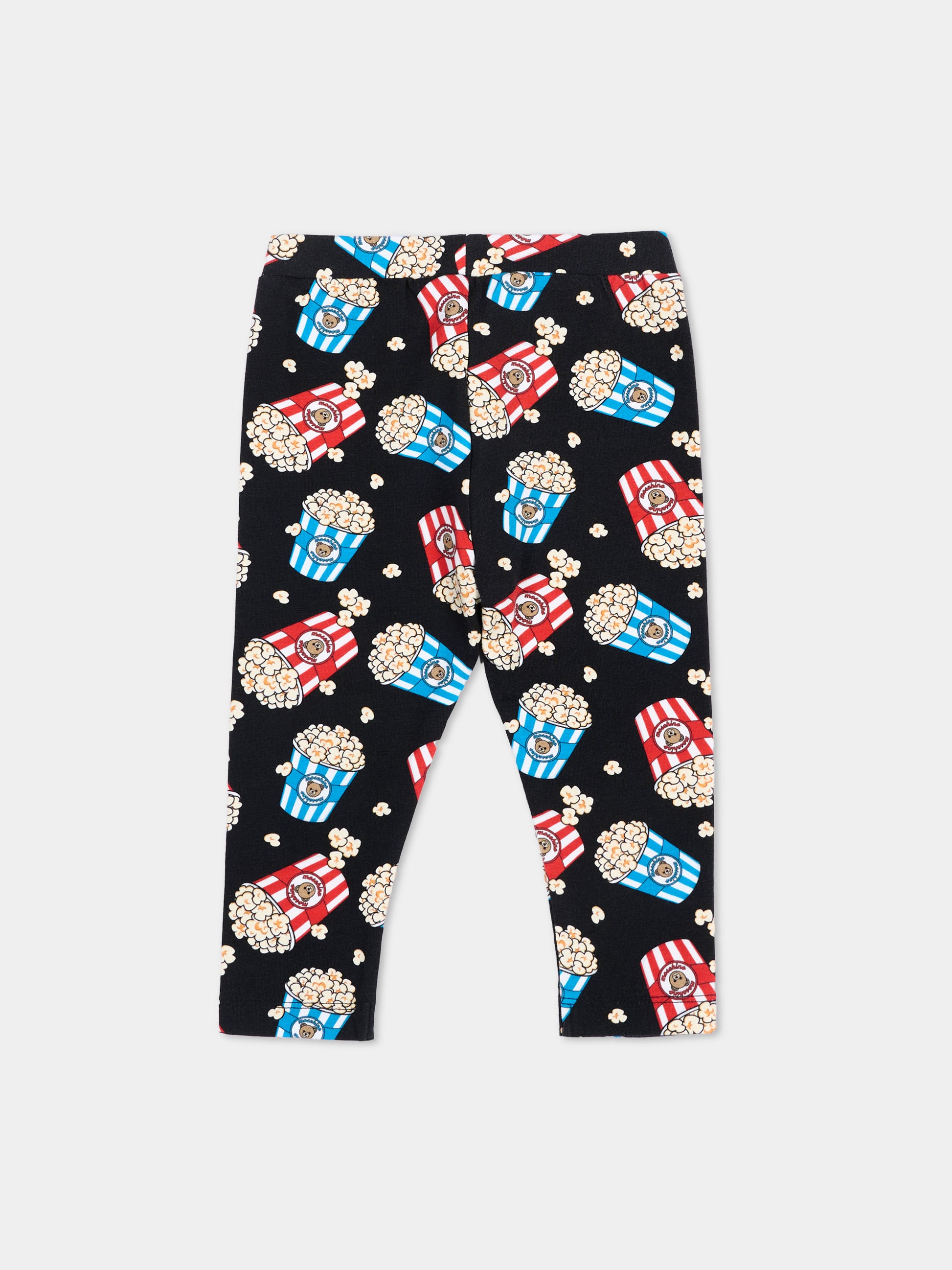 Leggings neri per neonata con popcorn,Moschino Kids,MDP03Q LBBE8 82646