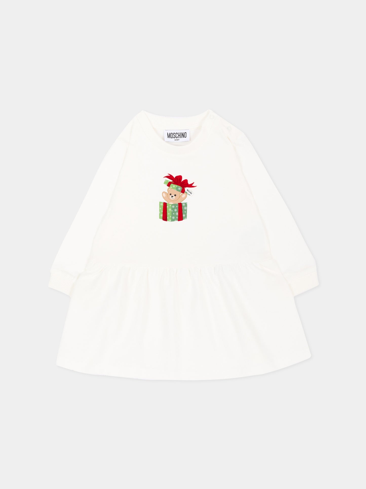 Vestito avorio per neonata con Teddy Bear,Moschino Kids,MDV0DO LCA61 10063