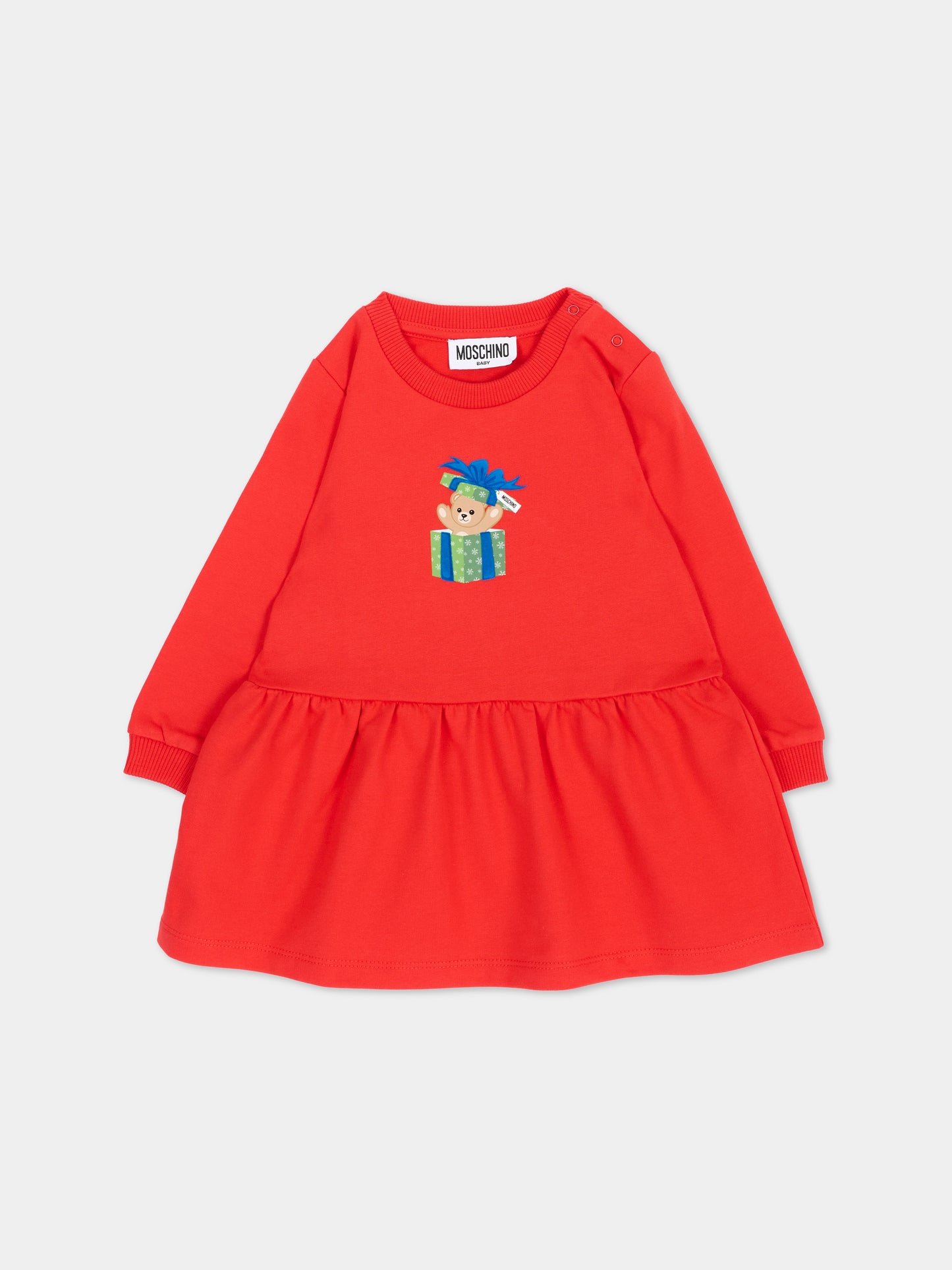 Vestito rosso per neonata con Teddy Bear,Moschino Kids,MDV0DO LCA61 50109