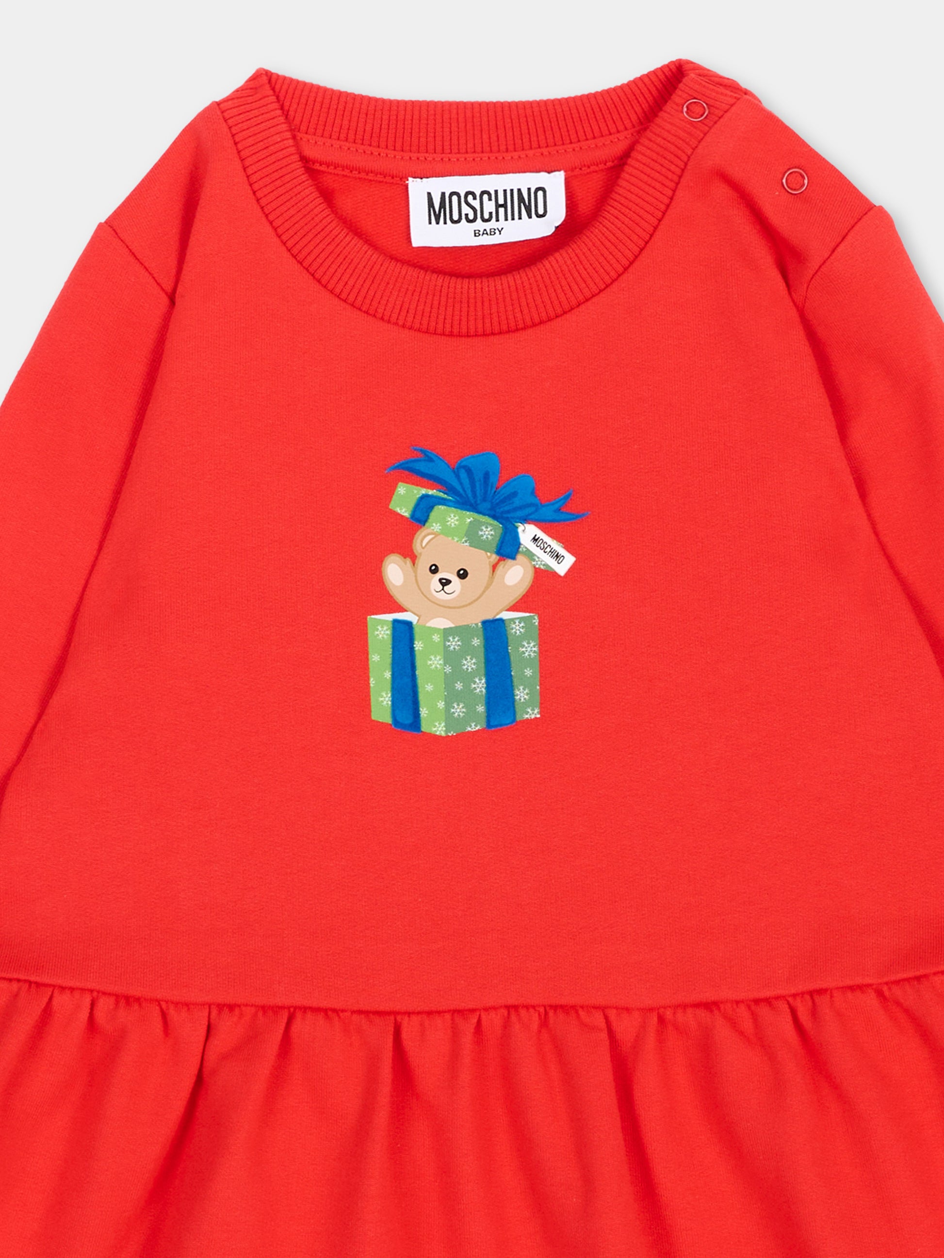 Vestito rosso per neonata con Teddy Bear,Moschino Kids,MDV0DO LCA61 50109
