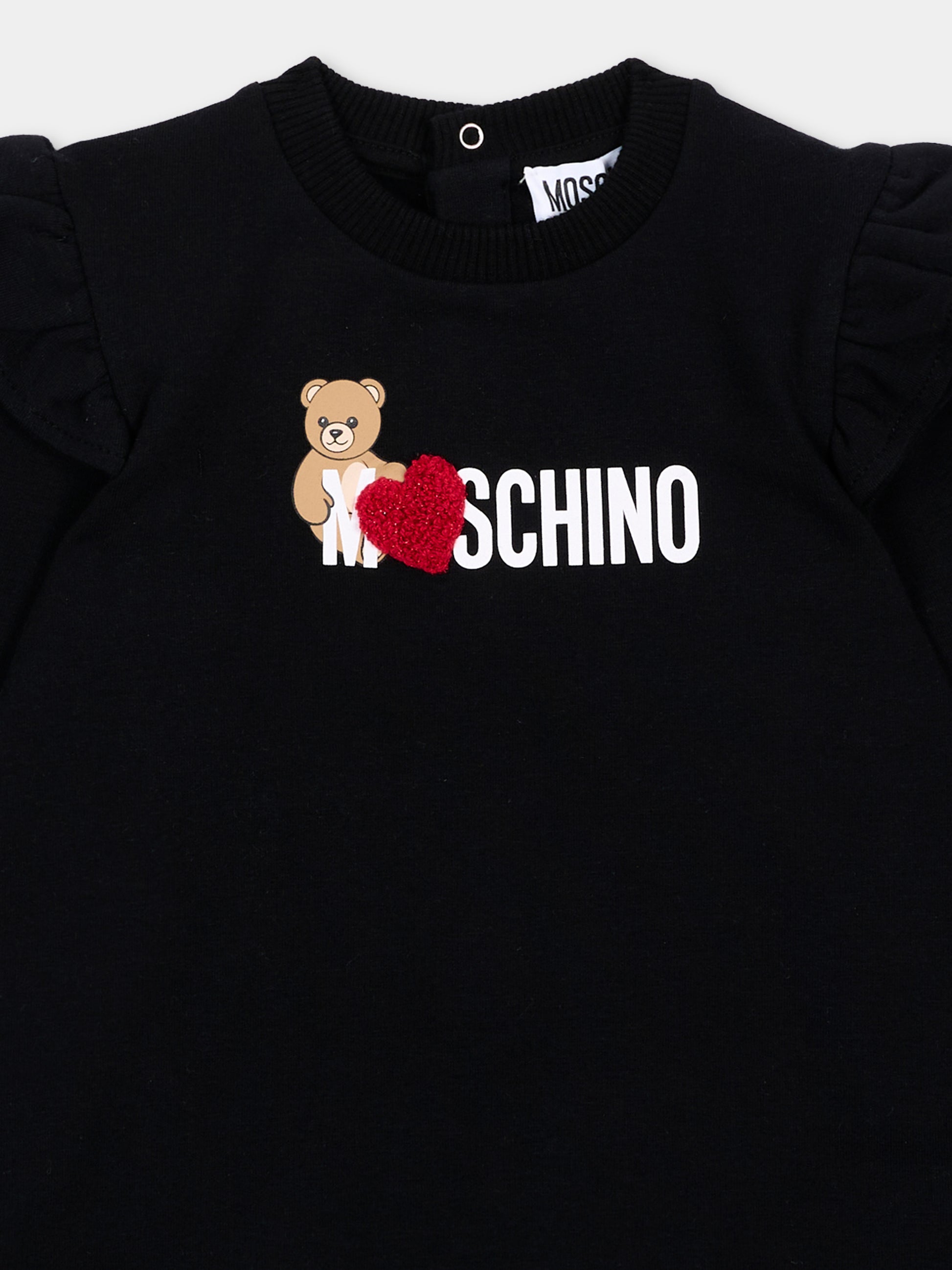 Vestito nero per neonata con Teddy Bear,Moschino Kids,MDV0DP LDA18 60100