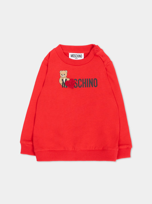 Felpa rossa per neonata con Teddy Bear,Moschino Kids,MHF02K LCA40 50109