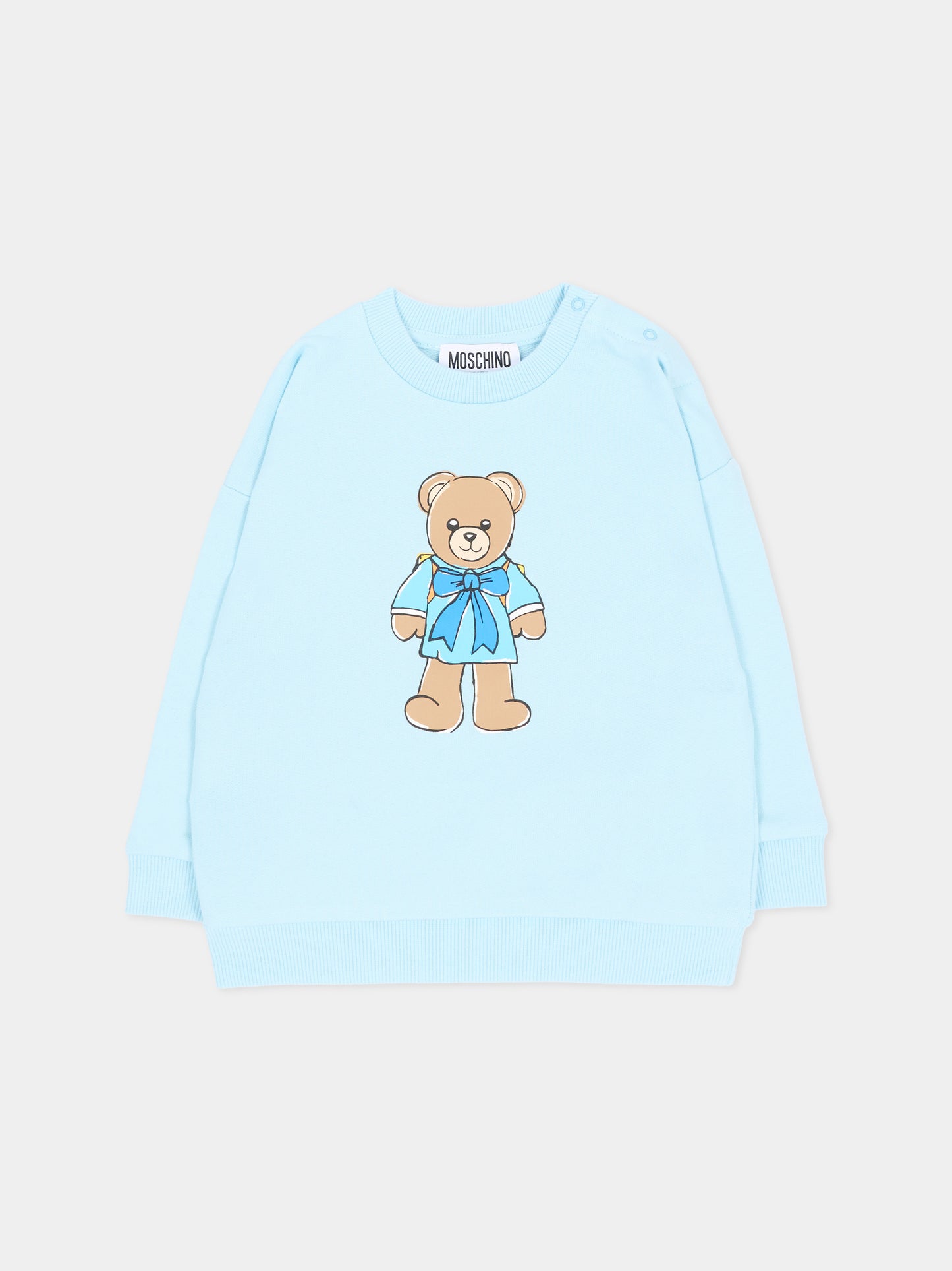 Felpa azzurra per neonato con teddy bear,Moschino Kids,MMF06H LCA40 40304