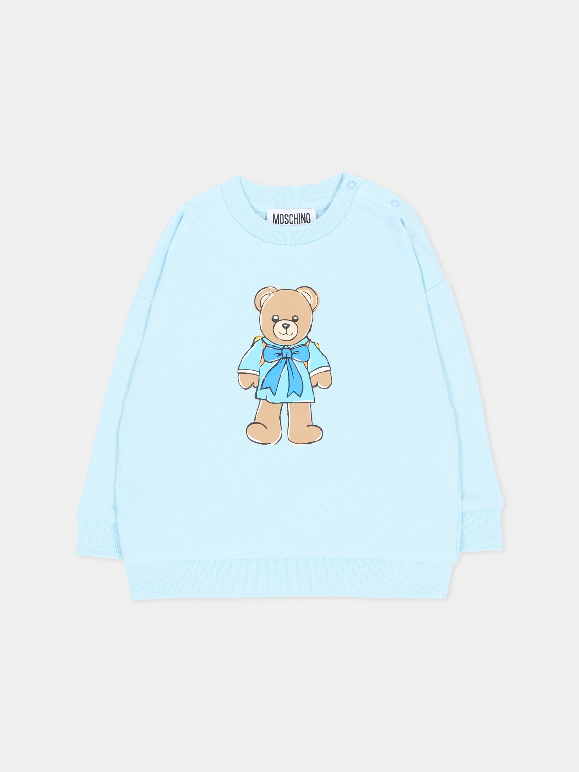 Felpa azzurra per neonato con teddy bear,Moschino Kids,MMF06H LCA40 40304