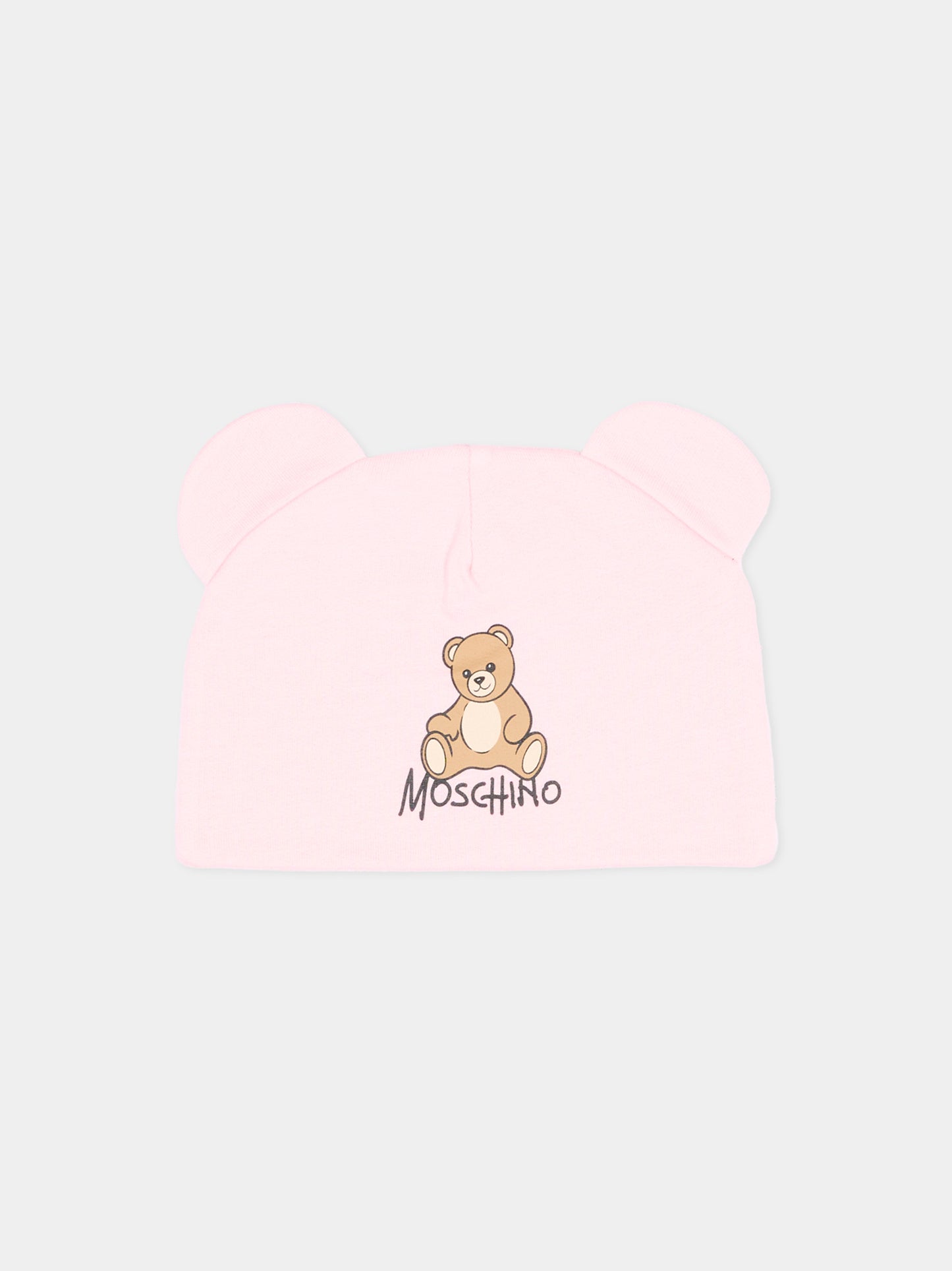 Cappellino rosa per neonata con Teddy Bear,Moschino Kids,MMX05H LCA40 50209