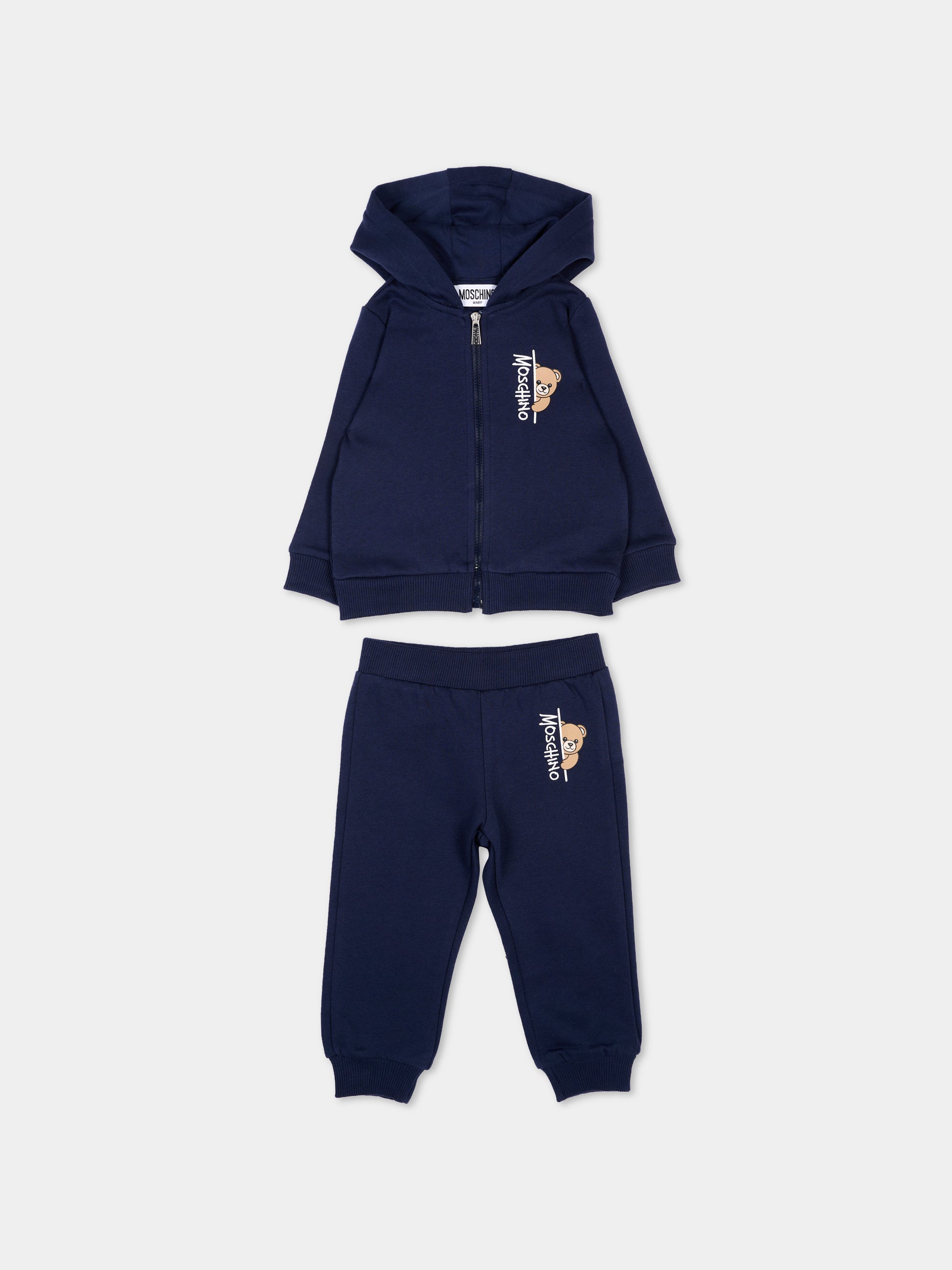Completo sportivo blu per neonati con Teddy Bear,Moschino Kids,MNK05D LCA92 40016
