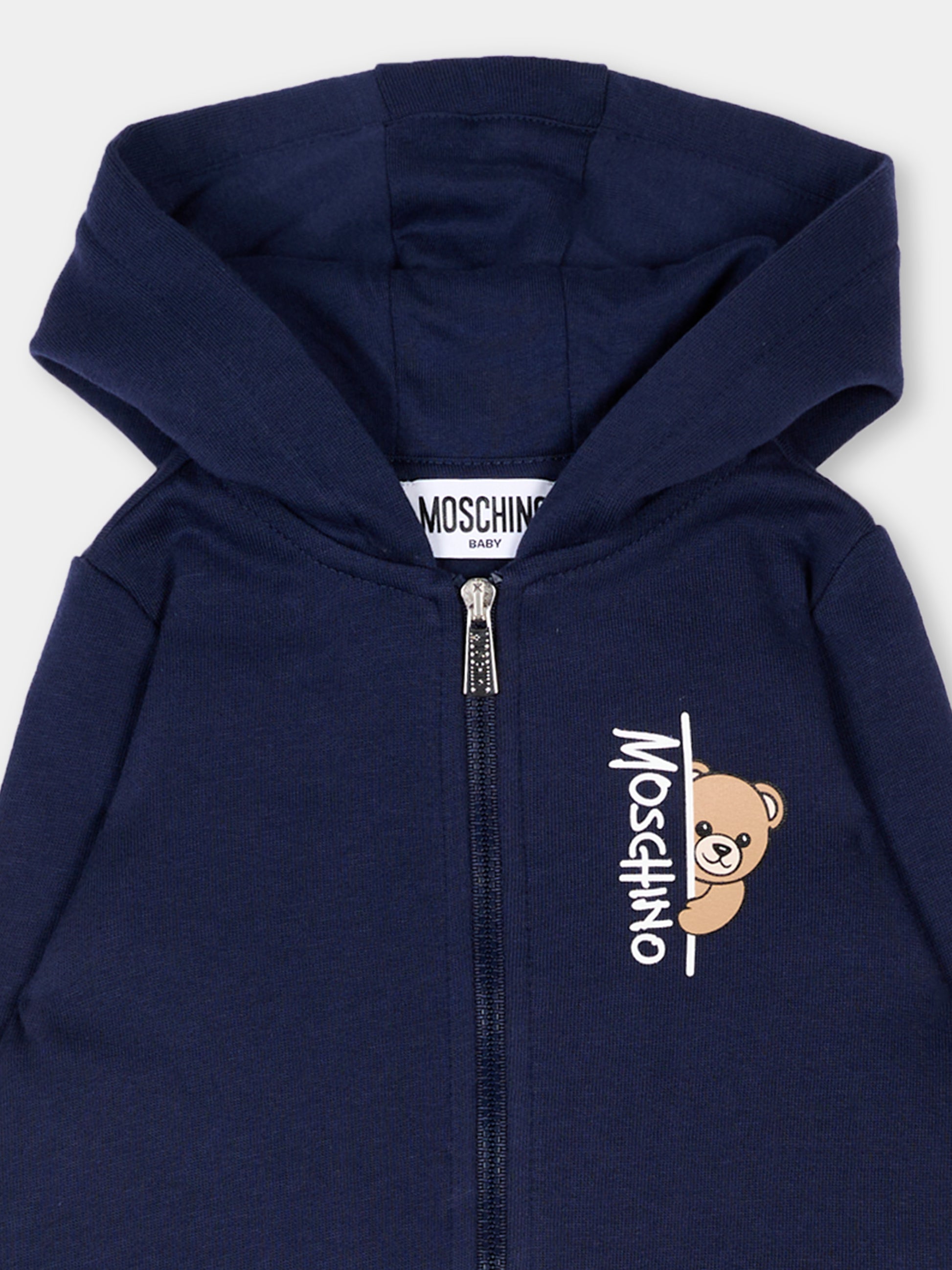 Completo sportivo blu per neonati con Teddy Bear,Moschino Kids,MNK05D LCA92 40016