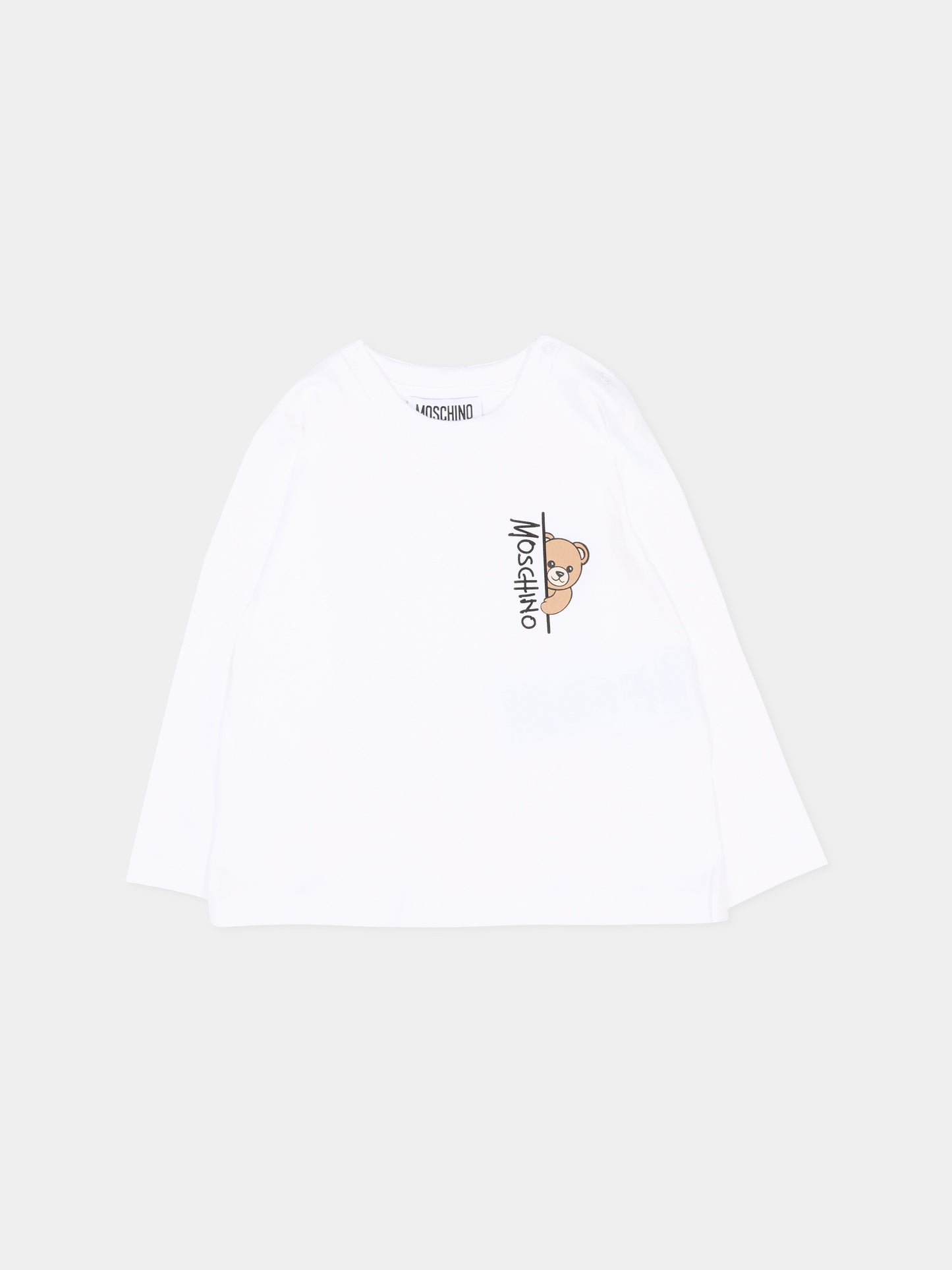 T-Shirt bianca per neonati con Teddy Bear,Moschino Kids,MNO014 LAA58 10101