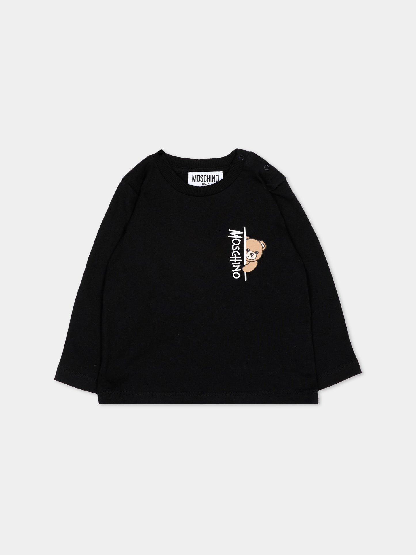 T-Shirt a manica lunga nero per neonati con Teddy Bear,Moschino Kids,MNO014 LAA58 60100