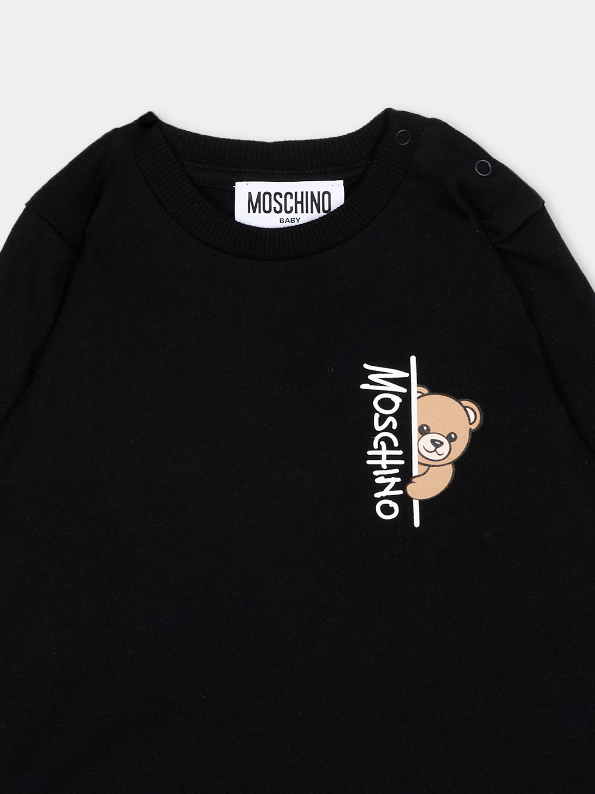T-Shirt a manica lunga nero per neonati con Teddy Bear,Moschino Kids,MNO014 LAA58 60100