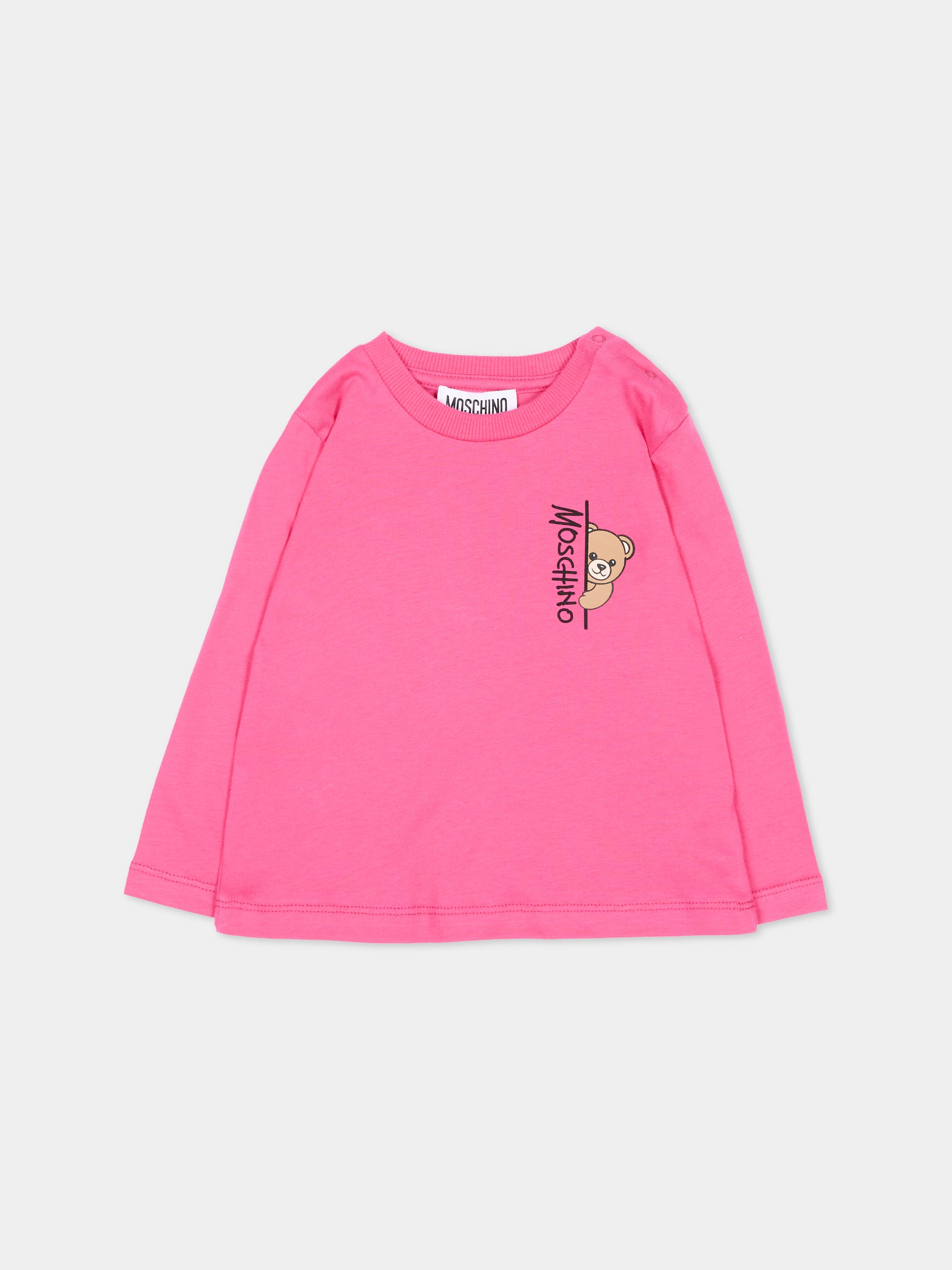 T-Shirt fucsia per neonata con Teddy Bear,Moschino Kids,MNO014 LAA58 51450