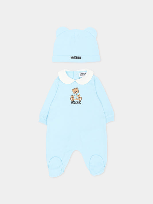 Set tutina azzurra per neonato con Teddy Bear,Moschino Kids,MNY08B LCA40 40304
