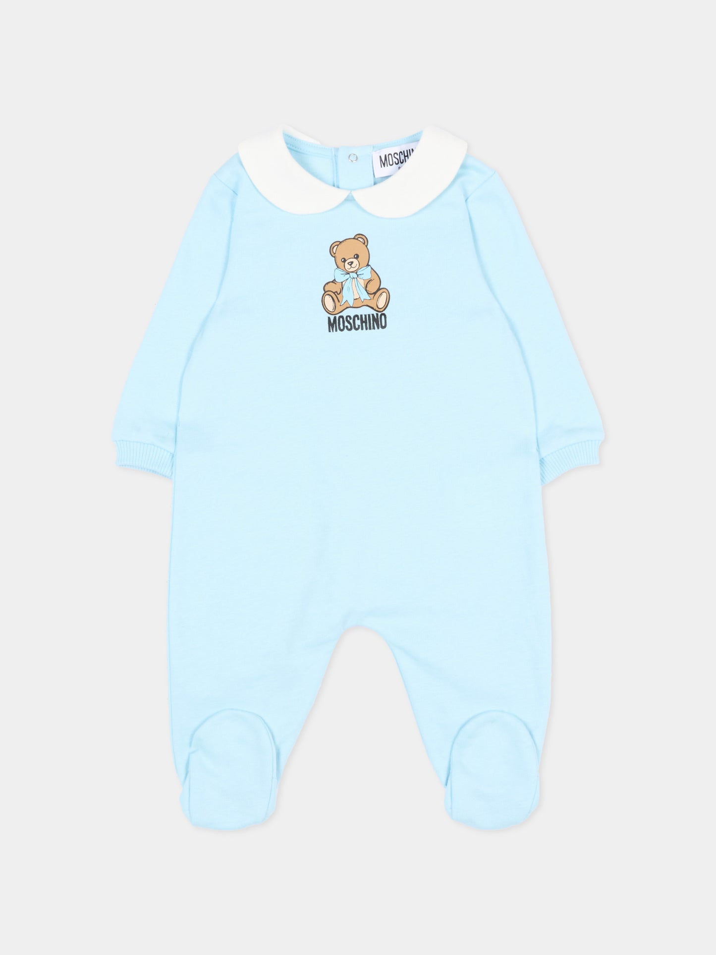 Set tutina azzurra per neonato con Teddy Bear,Moschino Kids,MNY08B LCA40 40304