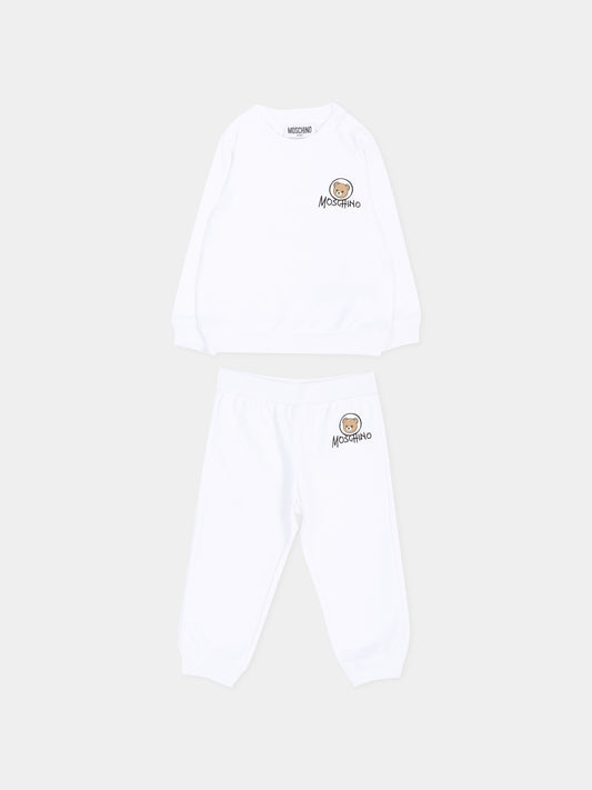 Completo sportivo bianco per neonati con Teddy Bear,Moschino Kids,MQK05E LCA83 10101