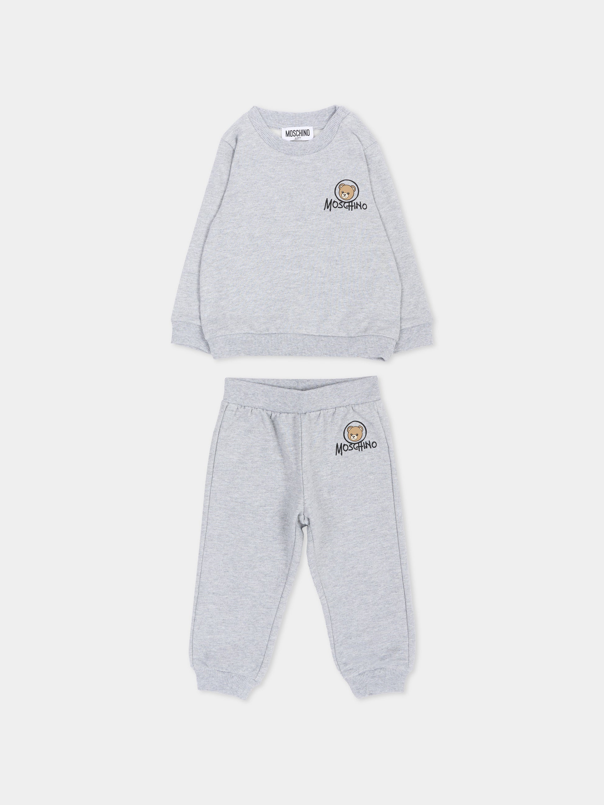 Completo sportivo grigio per neonati con Teddy Bear,Moschino Kids,MQK05E LCA83 60901