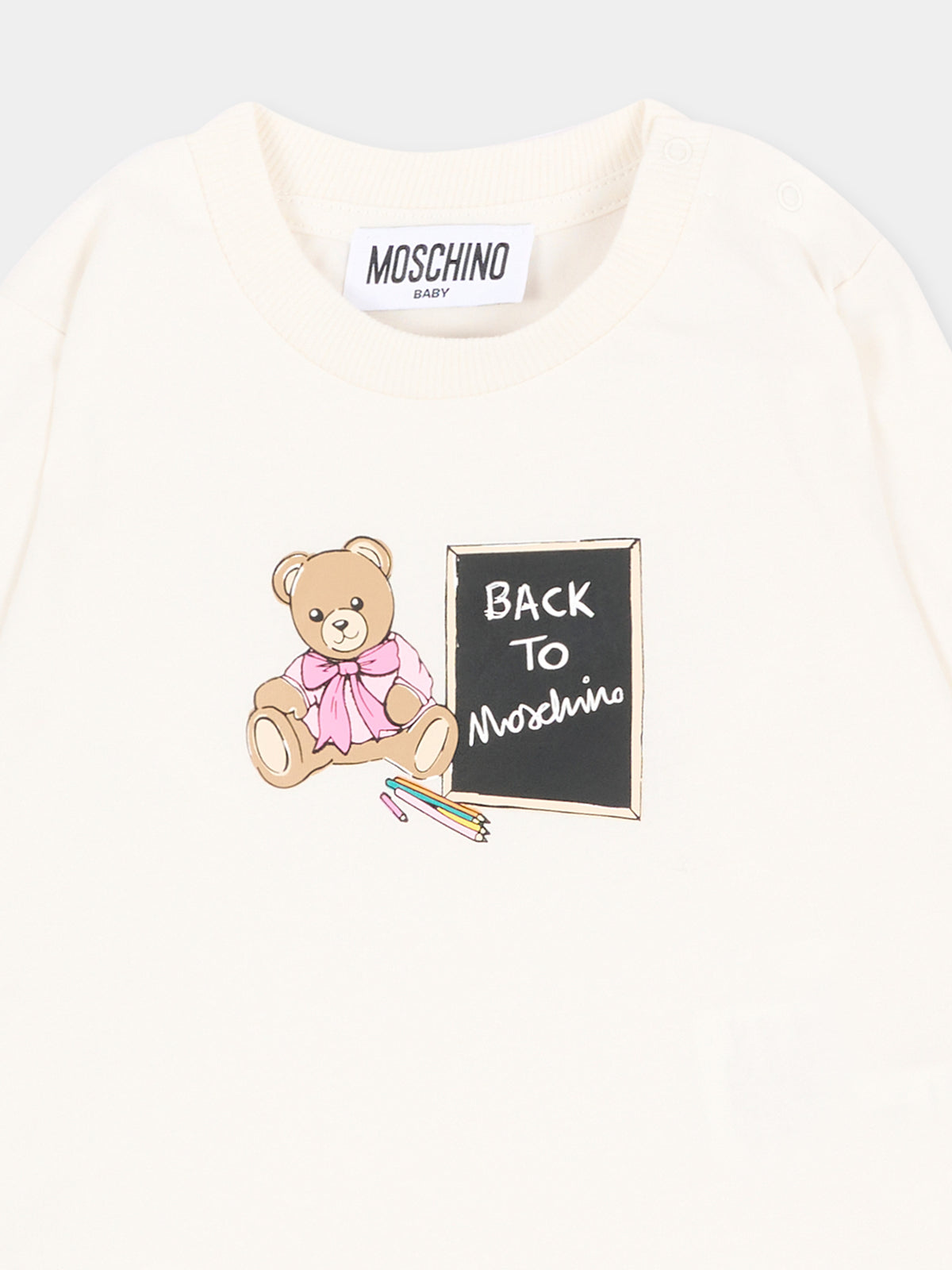 T-shirt a manica lunga bianca con teddy bear,Moschino Kids,MQO014 LAA10 10063