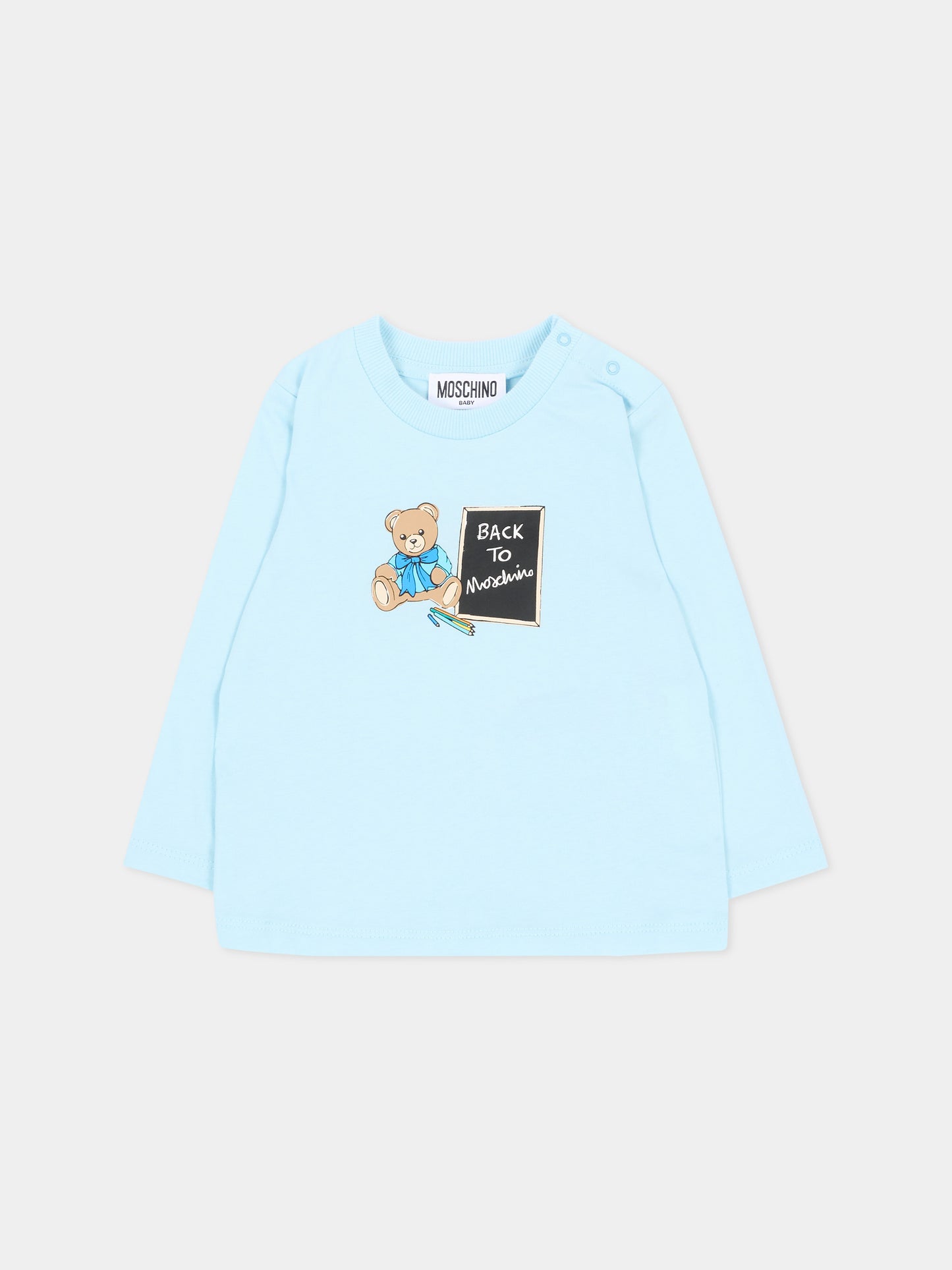 T-shirt a manica lunga celeste con teddy bear,Moschino Kids,MQO014 LAA10 40304