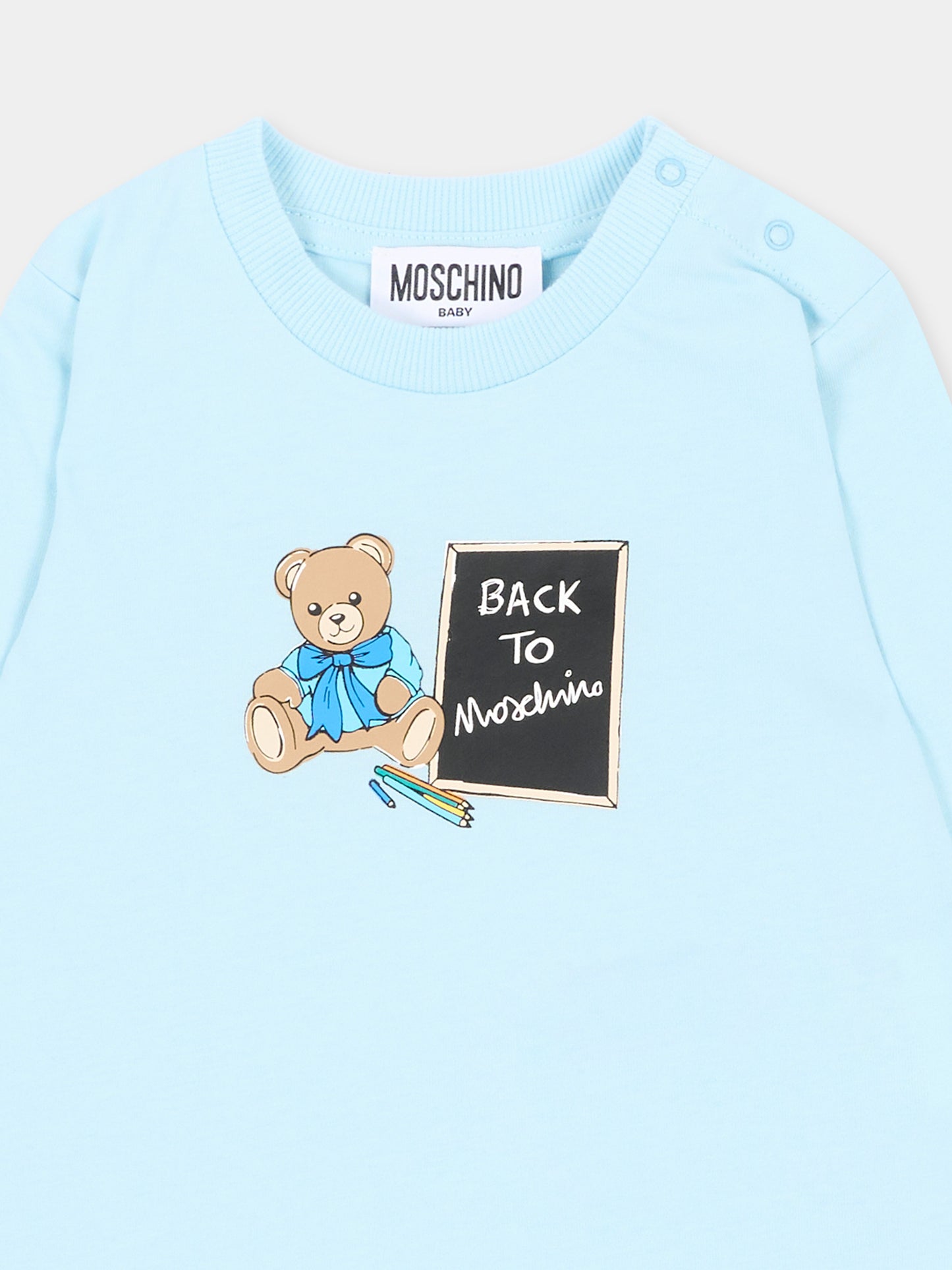 T-shirt a manica lunga celeste con teddy bear,Moschino Kids,MQO014 LAA10 40304