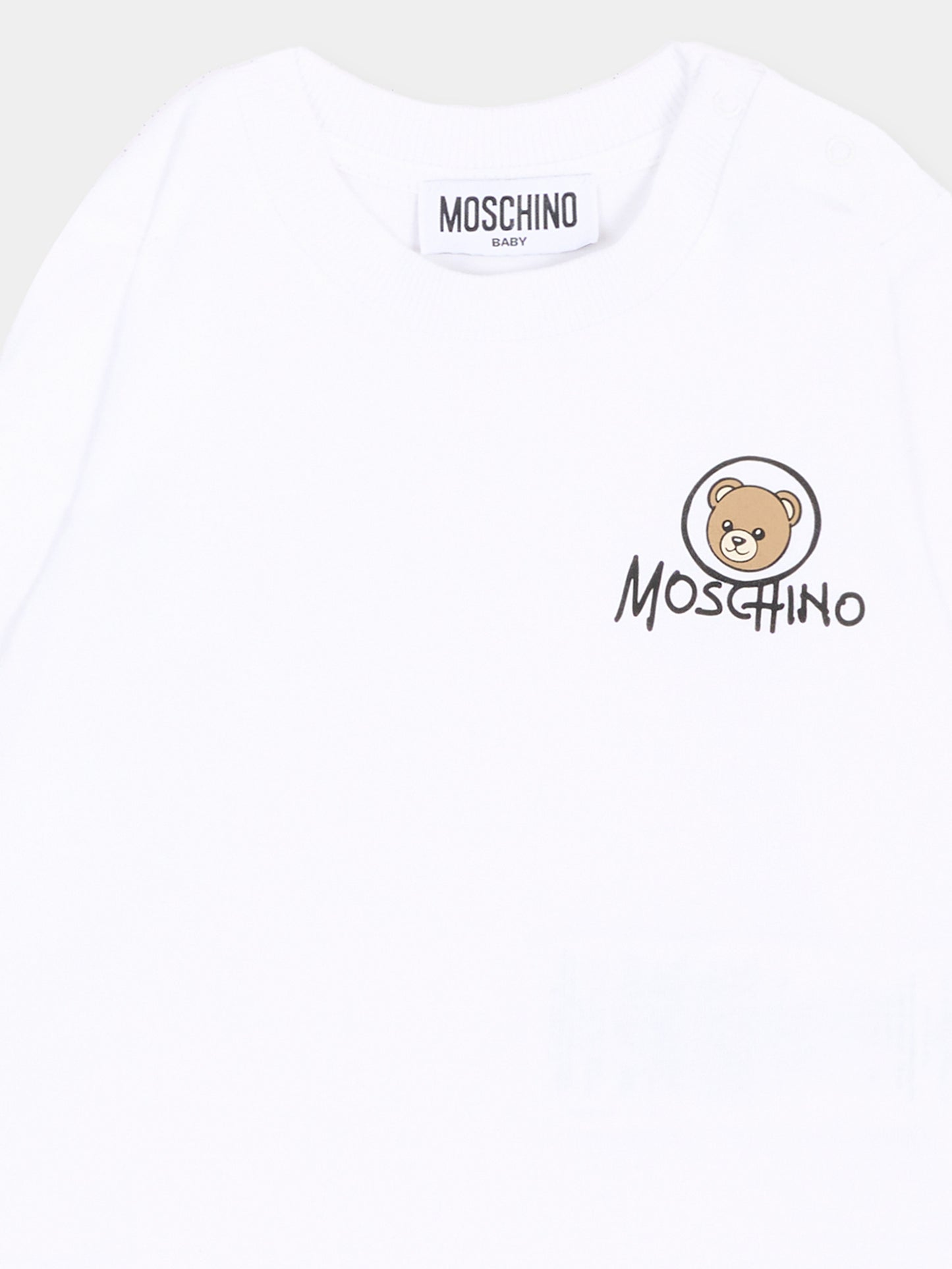 T-Shirt bianca per neonati con Teddy Bear,Moschino Kids,MRO014 LAA34 10101