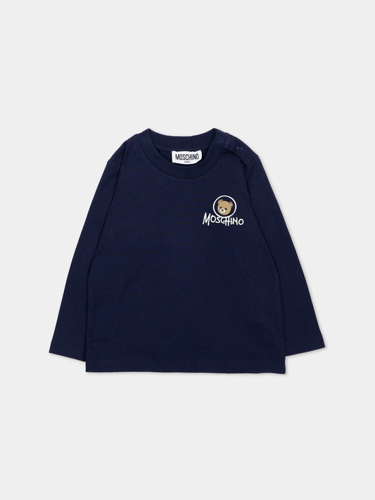 T-Shirt blu per neonati con Teddy Bear,Moschino Kids,MRO014 LAA34 40016