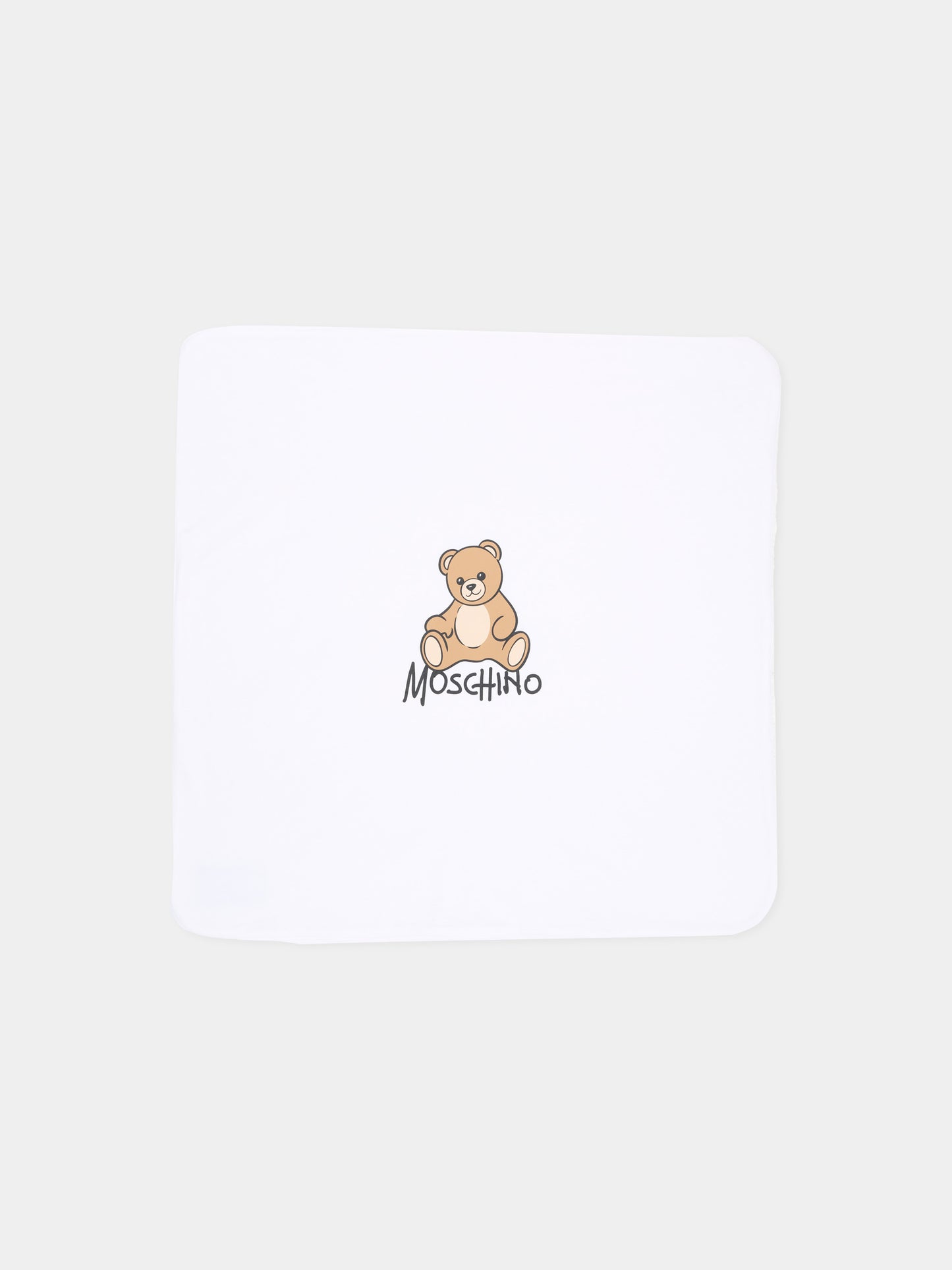 Coperta bianca per neonati con Teddy Bear,Moschino Kids,MTB00F LCA40 10101