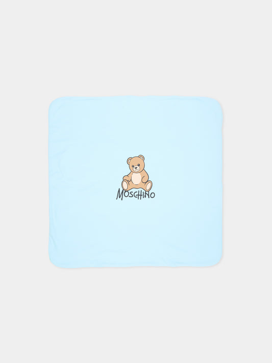 Coperta azzurra per neonato con Teddy Bear,Moschino Kids,MTB00F LCA40 40304