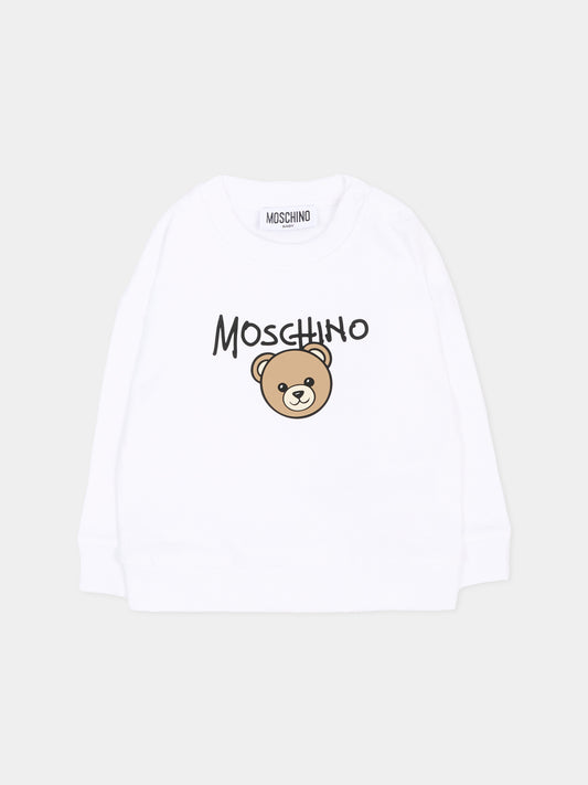 Felpa bianca per neonati con Teddy Bear,Moschino Kids,MUF06H LCA83 10101