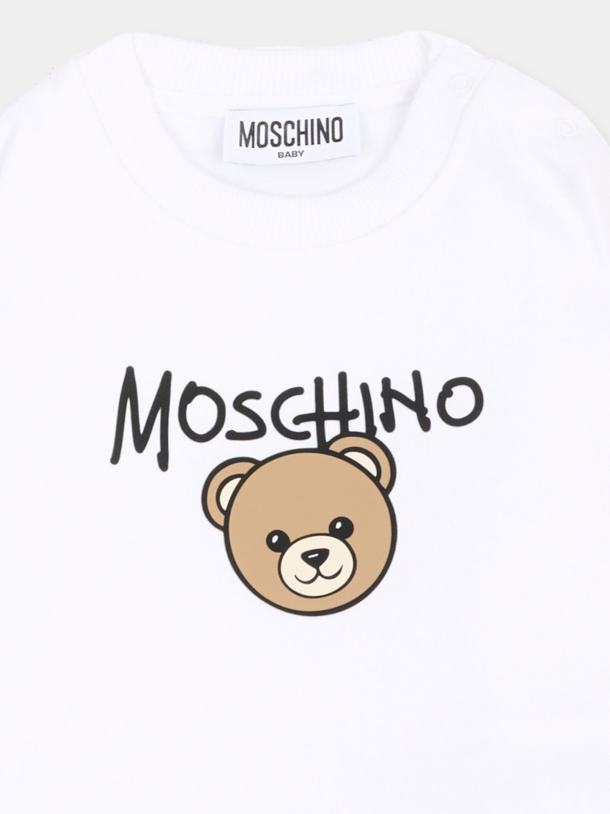 Felpa bianca per neonati con Teddy Bear,Moschino Kids,MUF06H LCA83 10101
