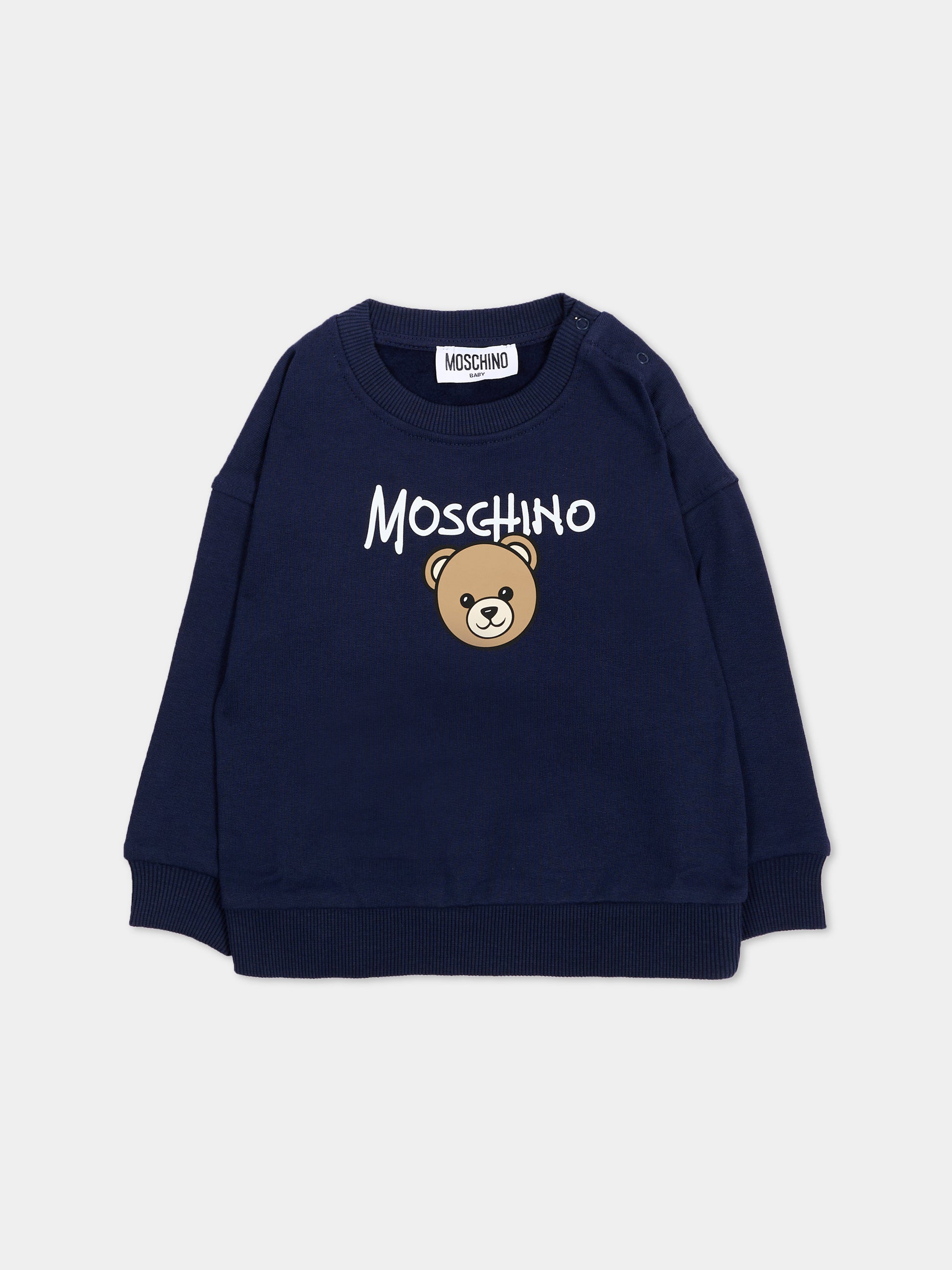 Felpa blu per neonati con Teddy Bear,Moschino Kids,MUF06H LCA83 40016