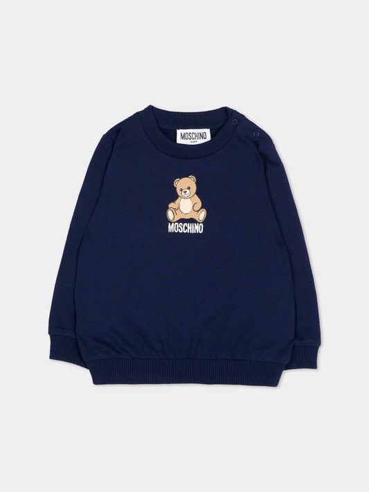 Felpa blu per neonati con Teddy Bear,Moschino Kids,MUF06I LCA40 40016
