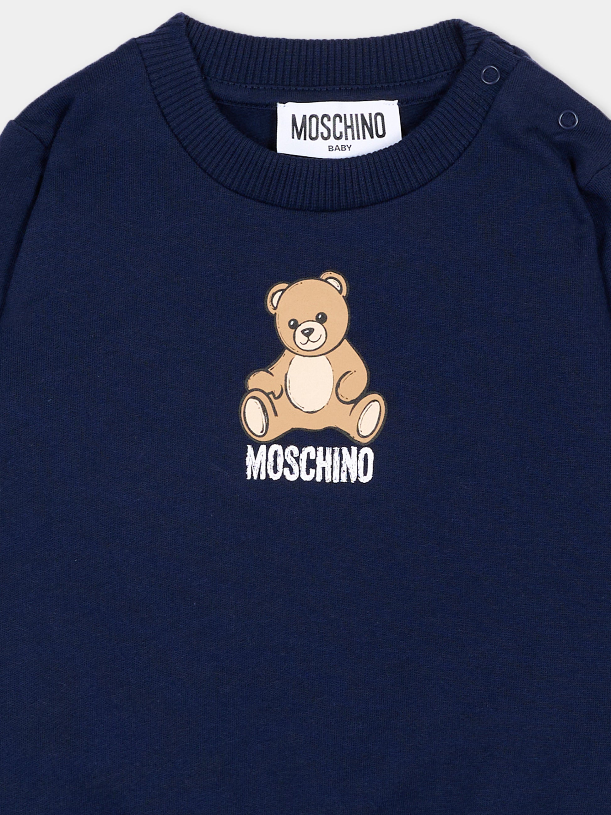 Felpa blu per neonati con Teddy Bear,Moschino Kids,MUF06I LCA40 40016