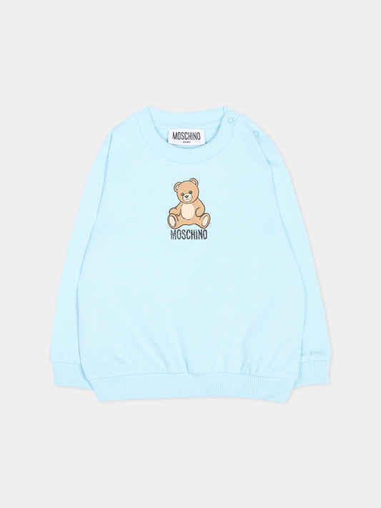 Felpa azzurra per neonato con Teddy Bear,Moschino Kids,MUF06I LCA40 40304