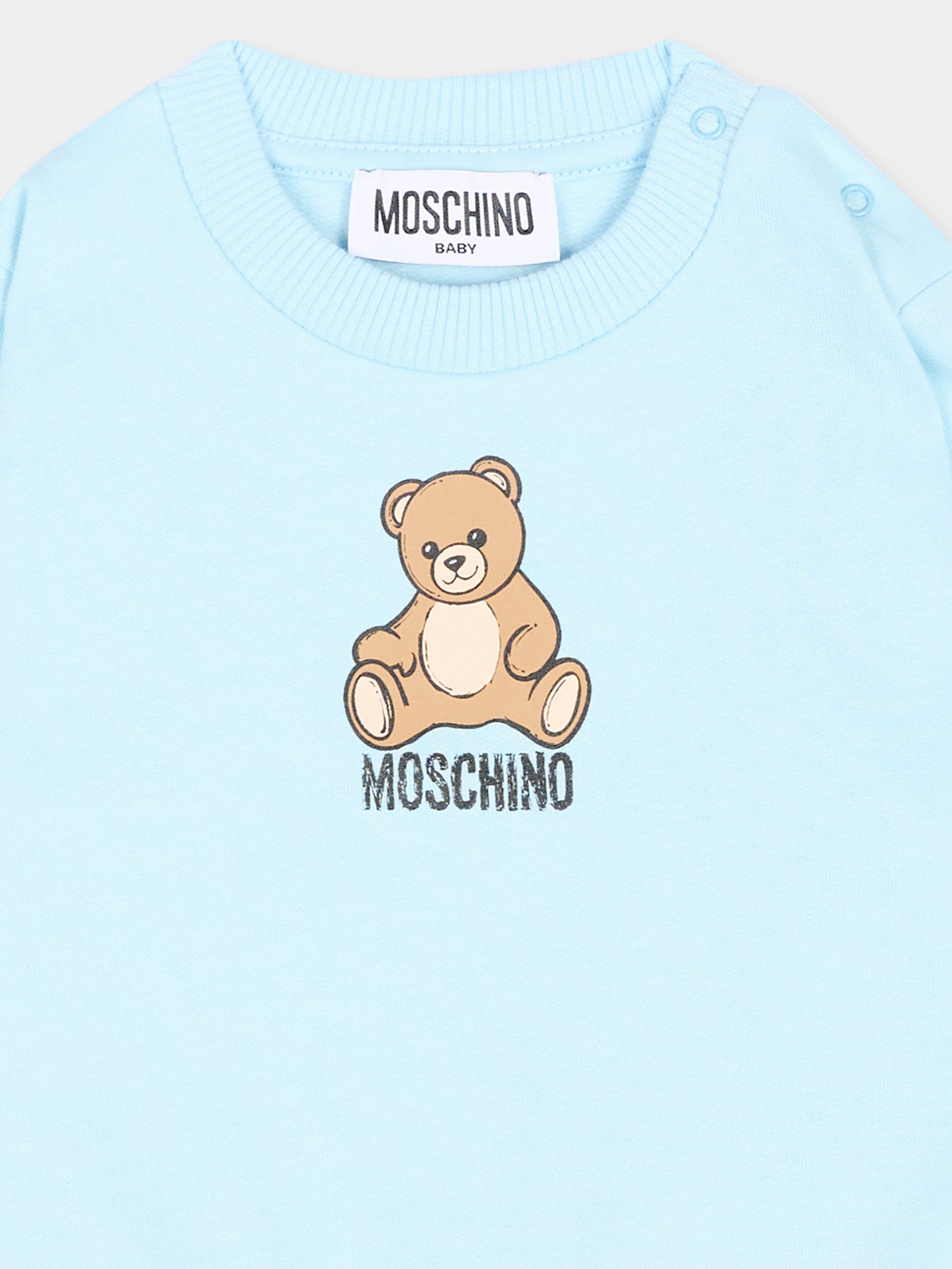 Felpa azzurra per neonato con Teddy Bear,Moschino Kids,MUF06I LCA40 40304