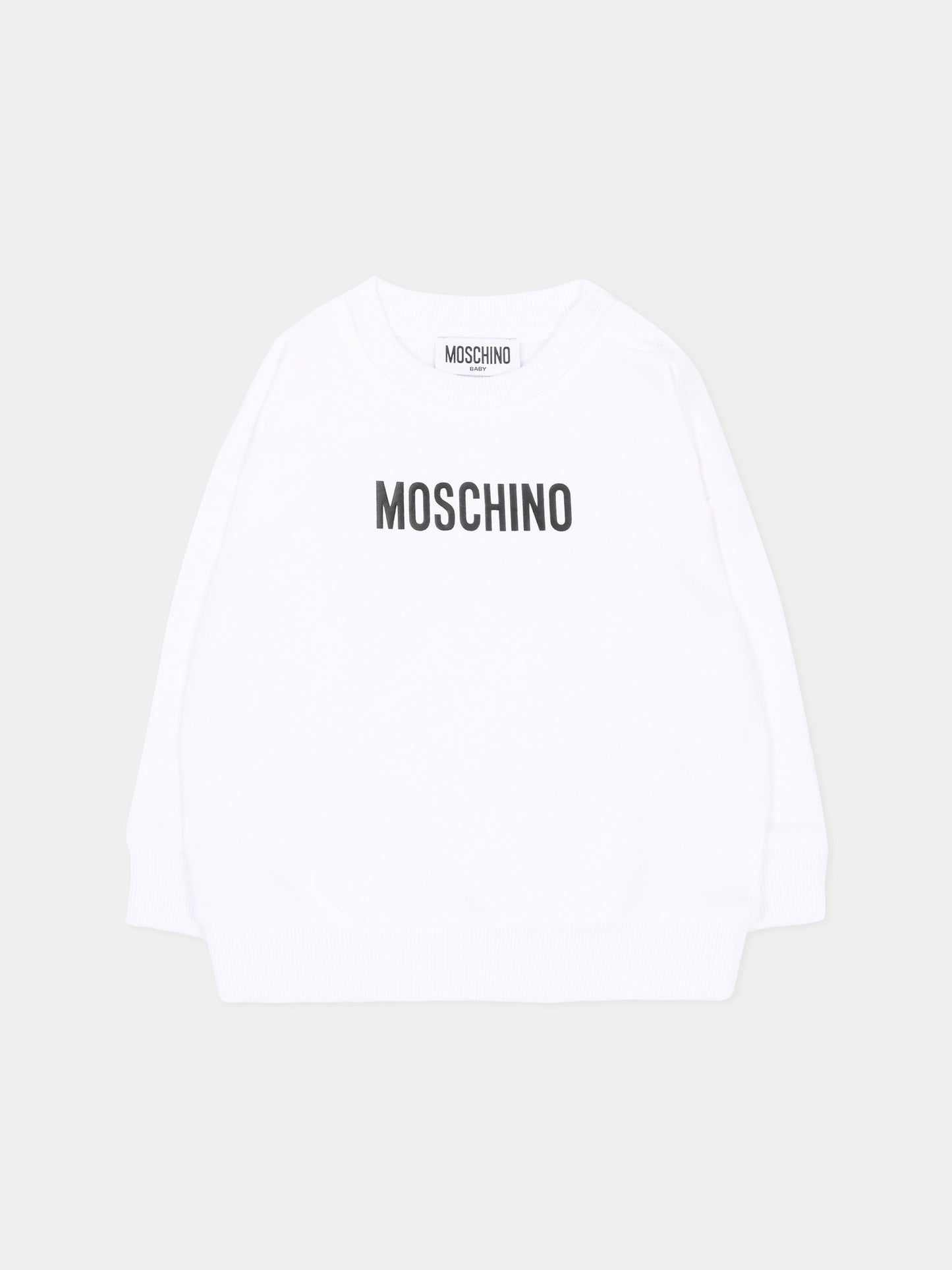 Felpa bianca per neonati con logo,Moschino Kids,MUF06N LCA93 10101