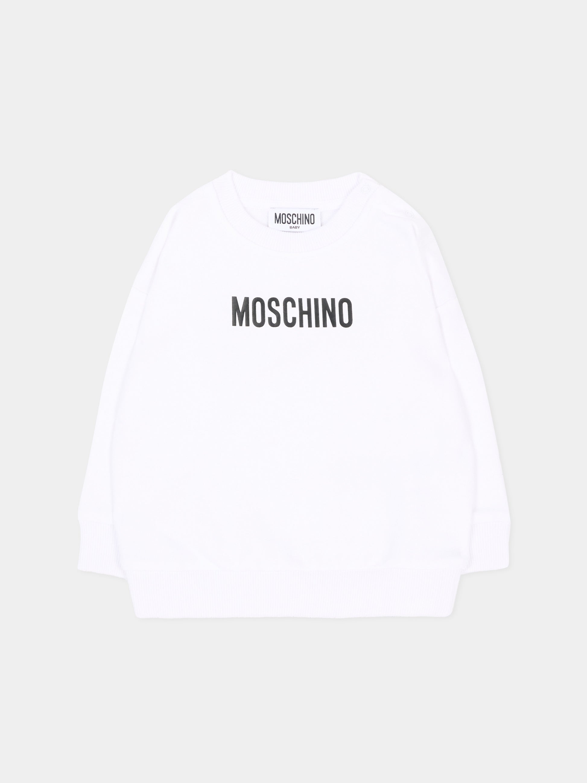 Felpa bianca per neonati con logo,Moschino Kids,MUF06N LCA93 10101