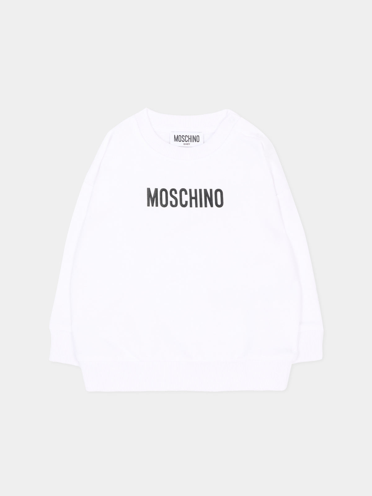 Felpa bianca per neonati con logo,Moschino Kids,MUF06N LCA93 10101