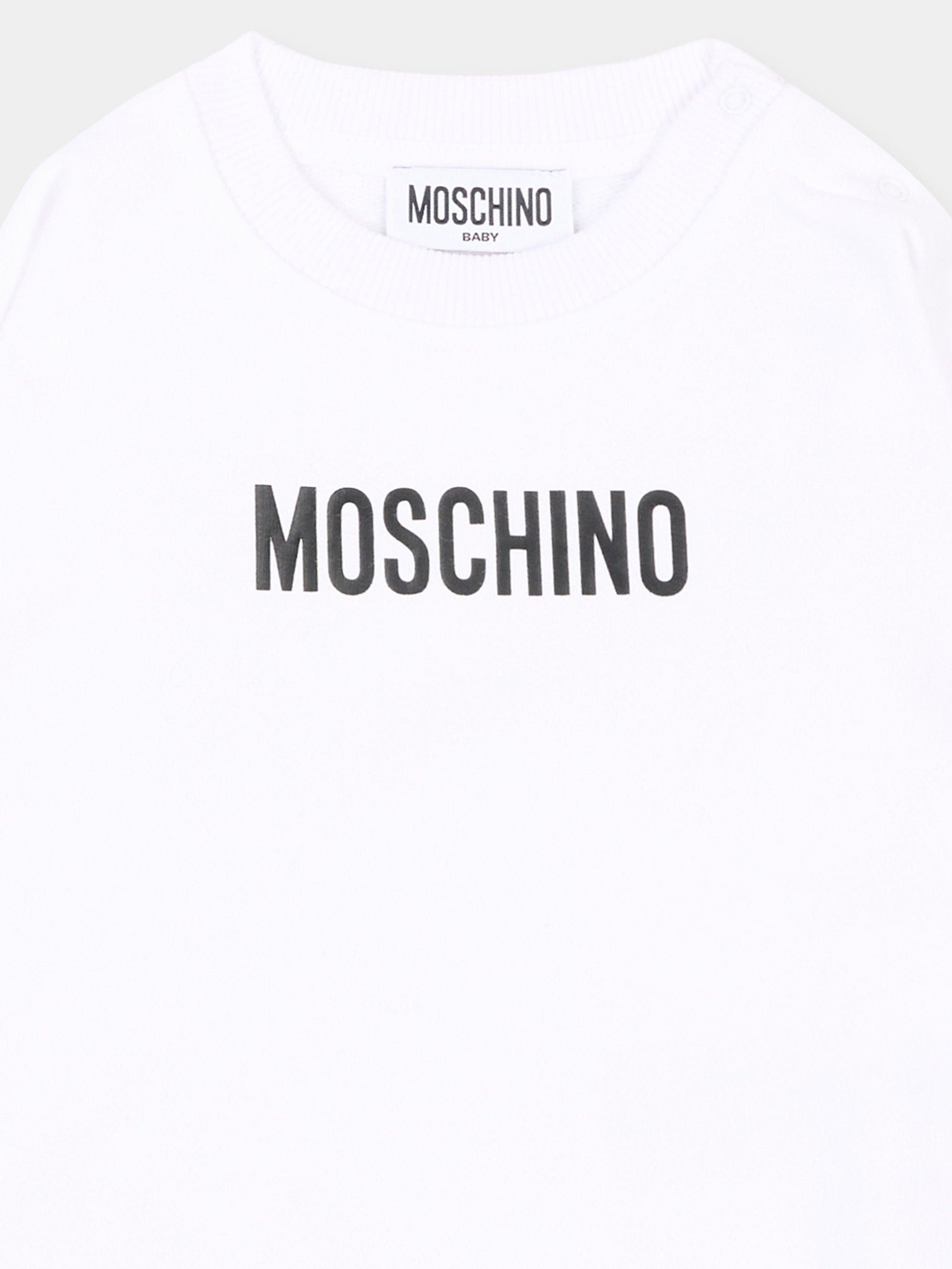 Felpa bianca per neonati con logo,Moschino Kids,MUF06N LCA93 10101