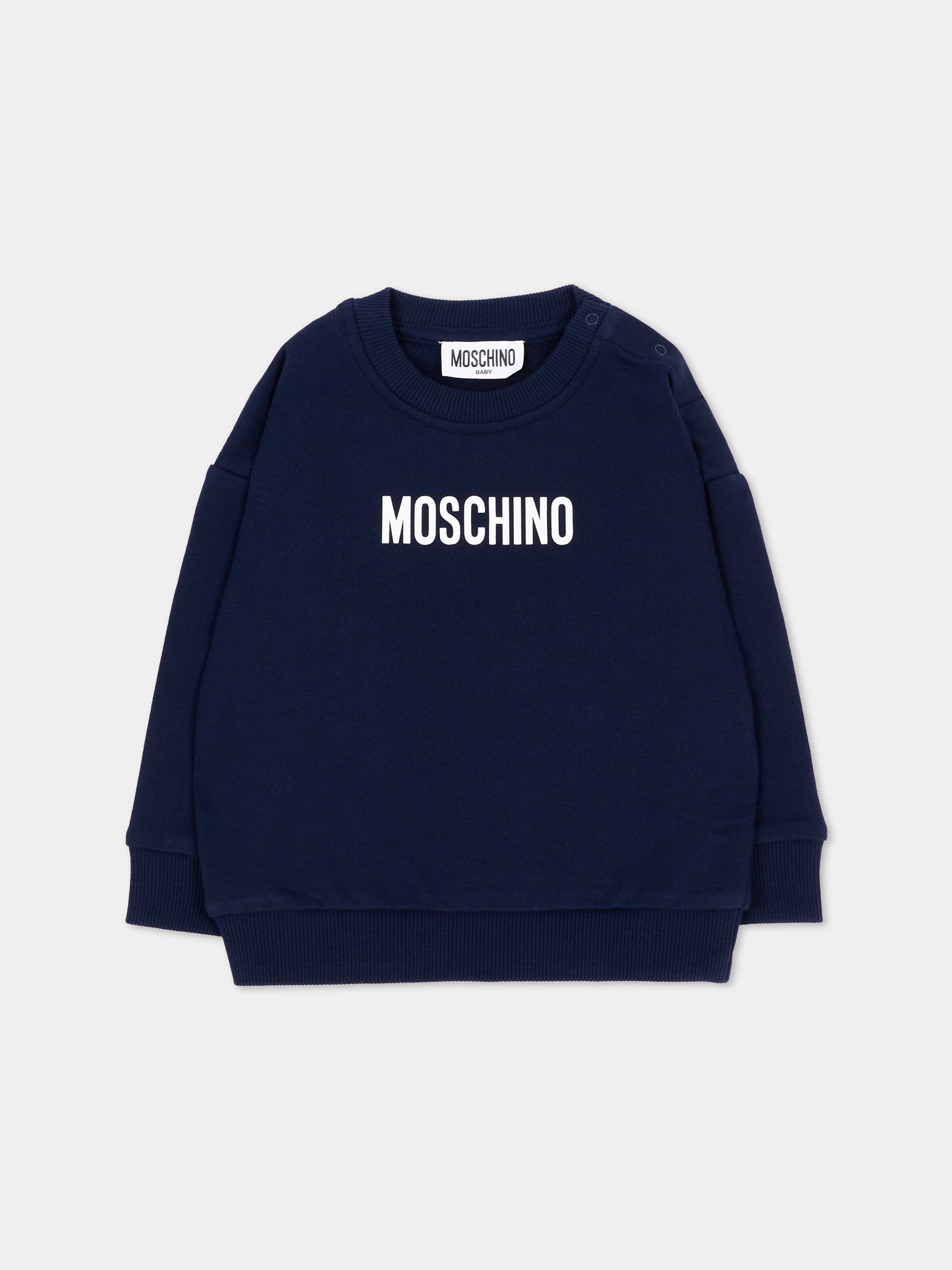 Felpa blu per neonati con logo,Moschino Kids,MUF06N LCA93 40016