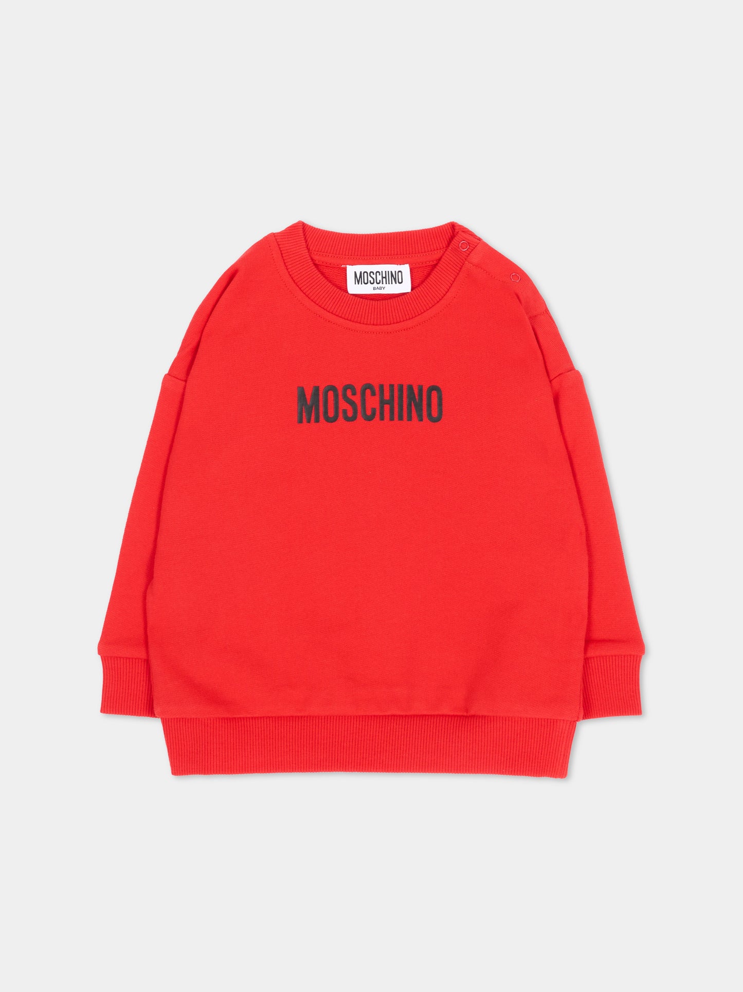 Felpa rossa per neonati con logo,Moschino Kids,MUF06N LCA93 50109