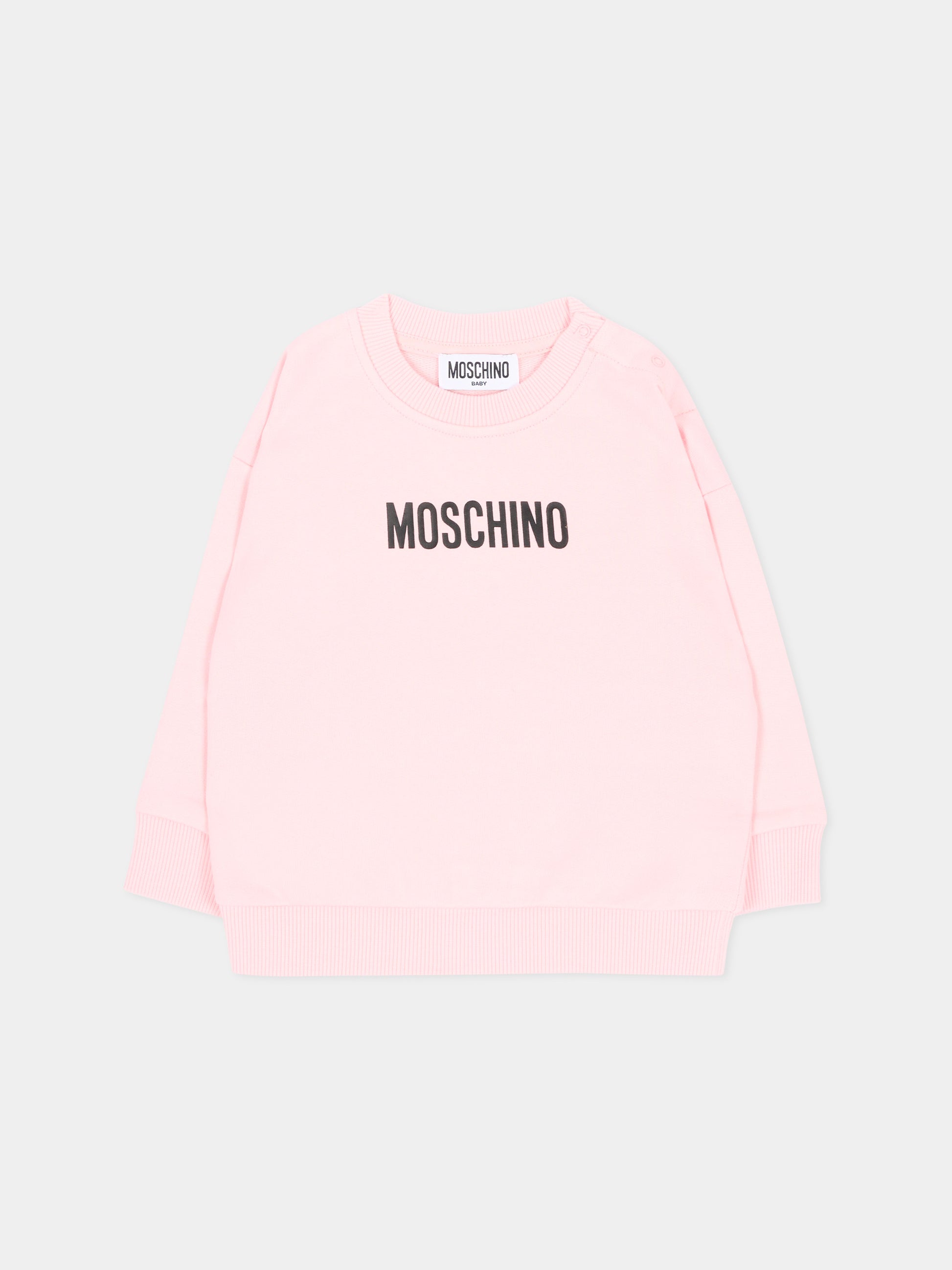 Felpa rosa per neonata con logo,Moschino Kids,MUF06N LCA93 50209
