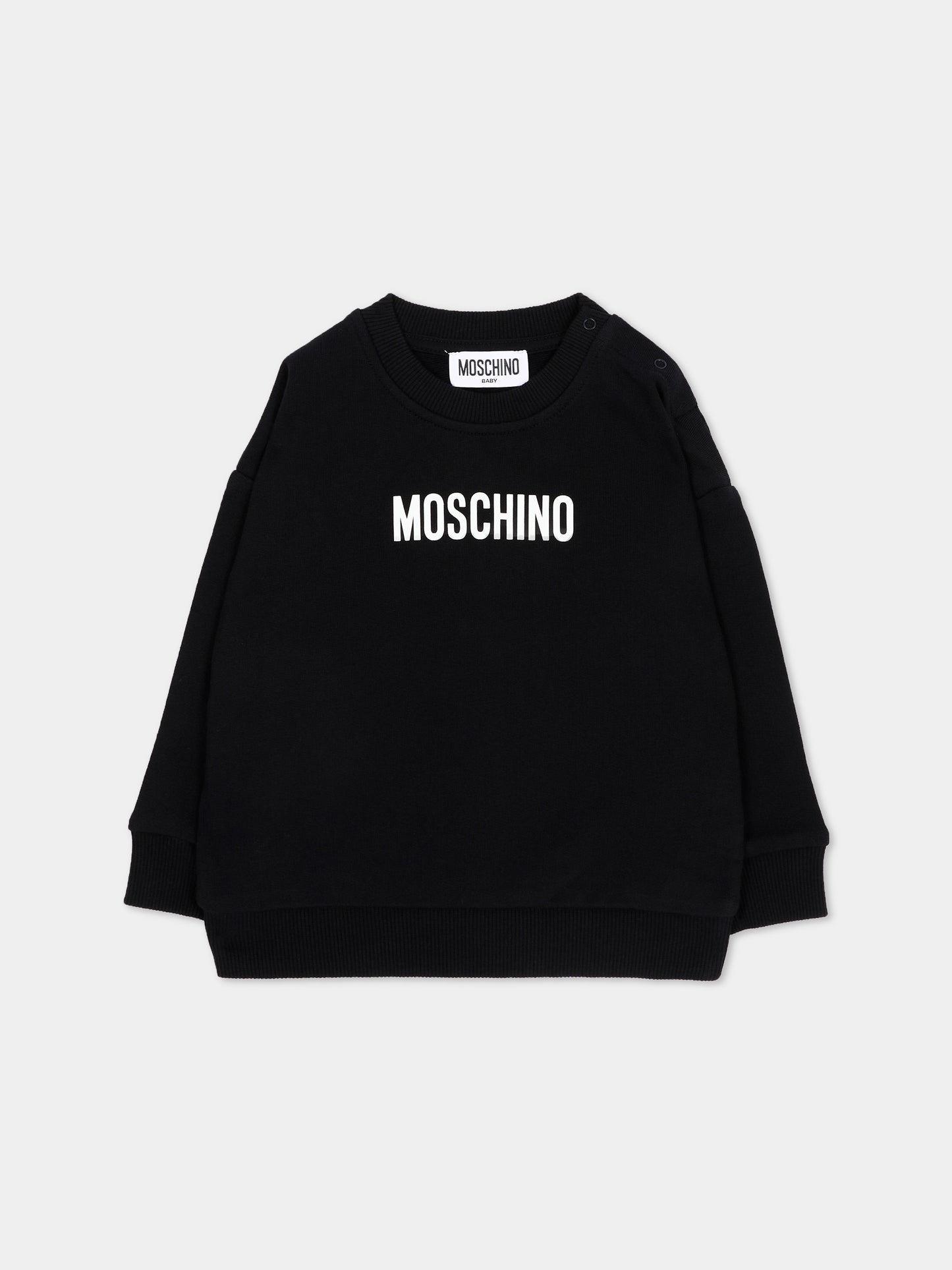 Felpa nera per neonati con logo,Moschino Kids,MUF06N LCA93 60100