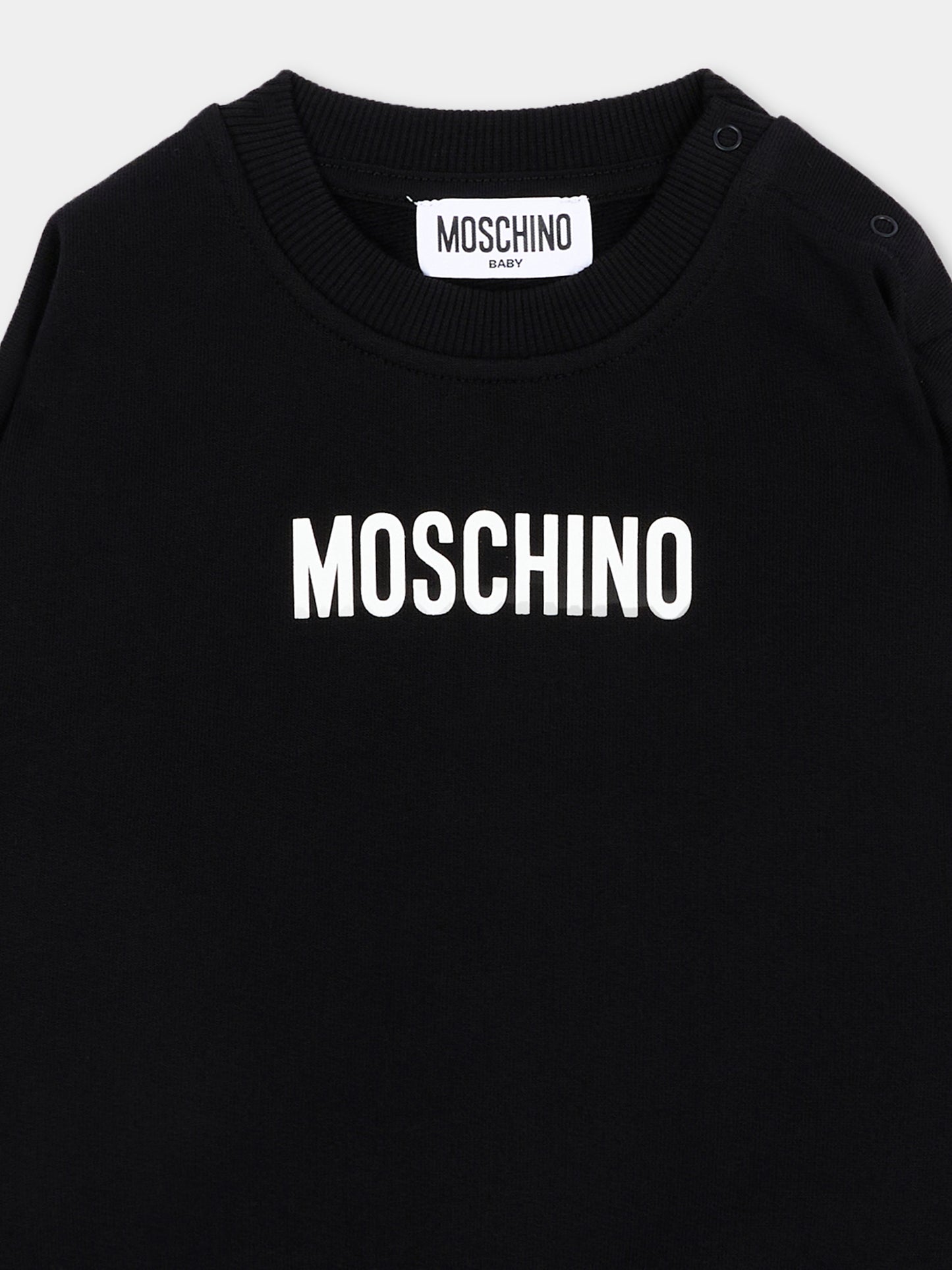 Felpa nera per neonati con logo,Moschino Kids,MUF06N LCA93 60100