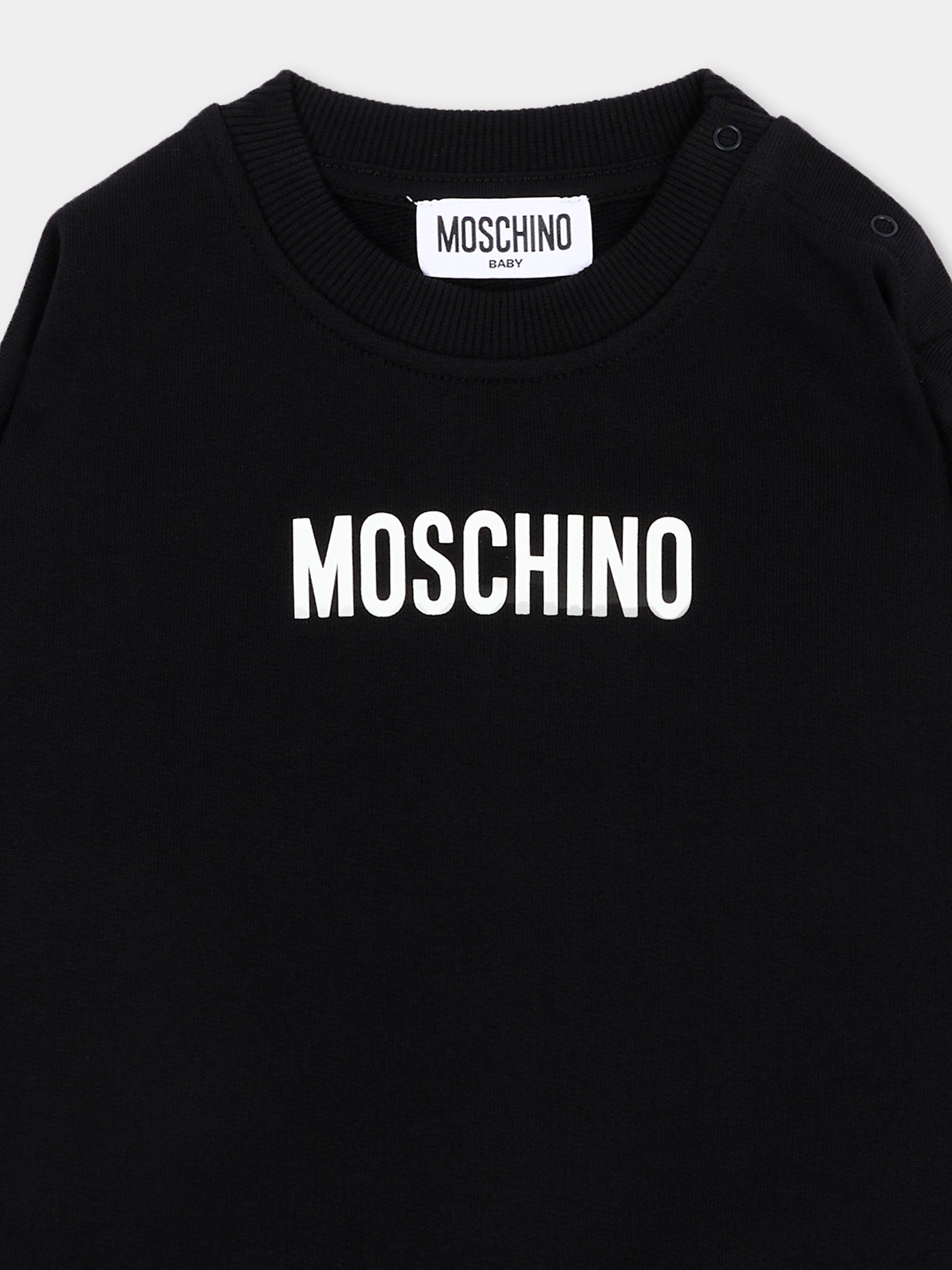 Felpa nera per neonati con logo,Moschino Kids,MUF06N LCA93 60100